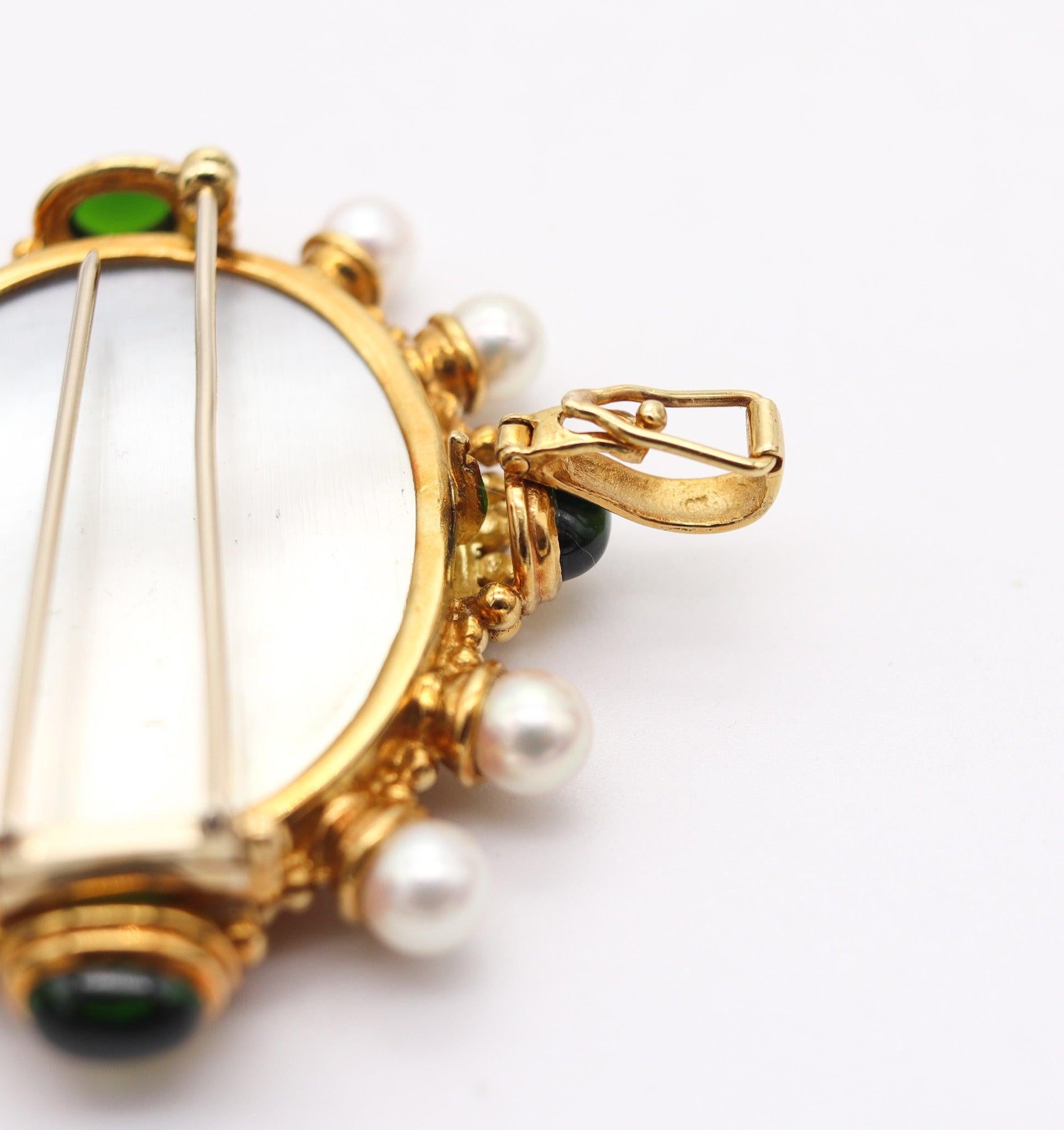 JUDITH RIPKA Venetian Intaglio Cameo Pendant Brooch In 18Kt Gold With Pearls For Sale 2