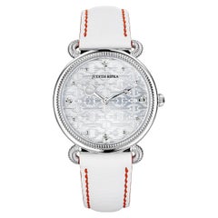 Judith Ripka, Vienna Watch, Sterling Silver with Diamonds & White Leather