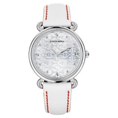 Judith Ripka, montre Vienne, argent sterling avec diamants et cuir blanc