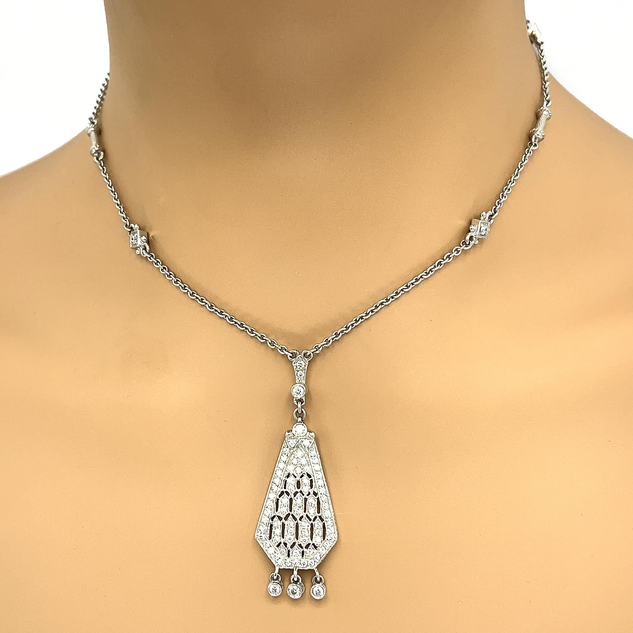 Art Deco Judith Ripka Vintage Diamond Pendant Necklace For Sale