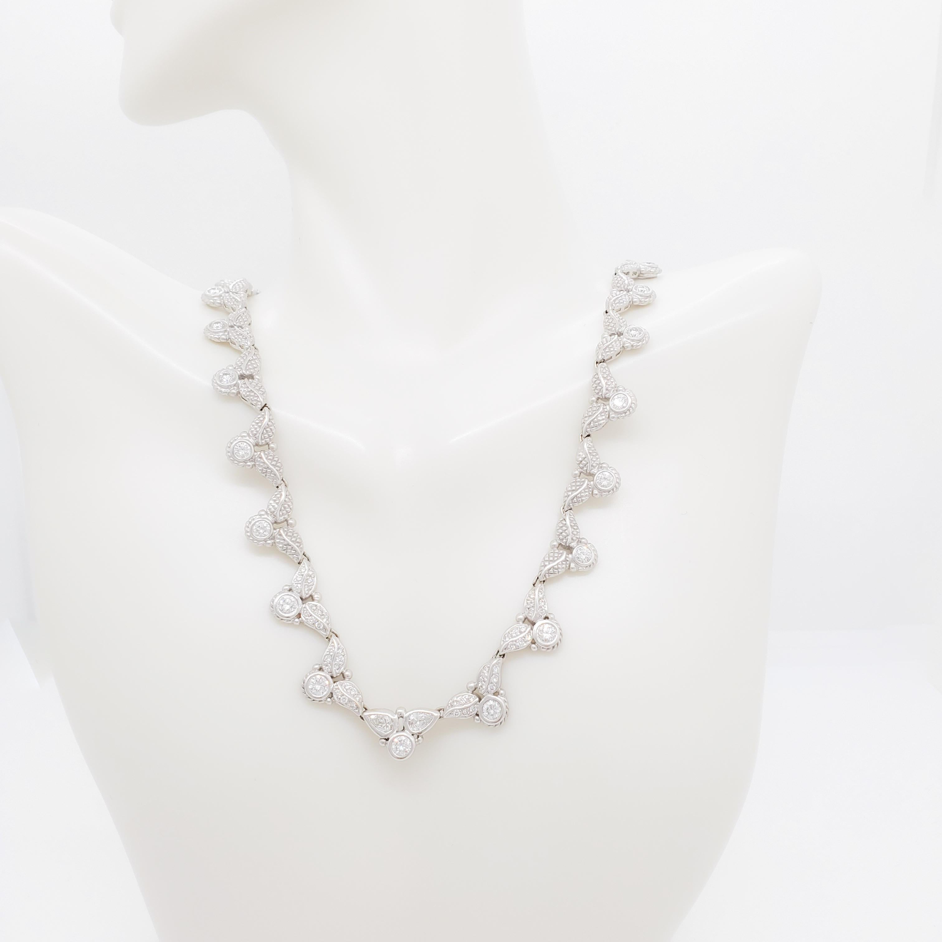 Round Cut Judith Ripka White Diamond Necklace in 18k White Gold