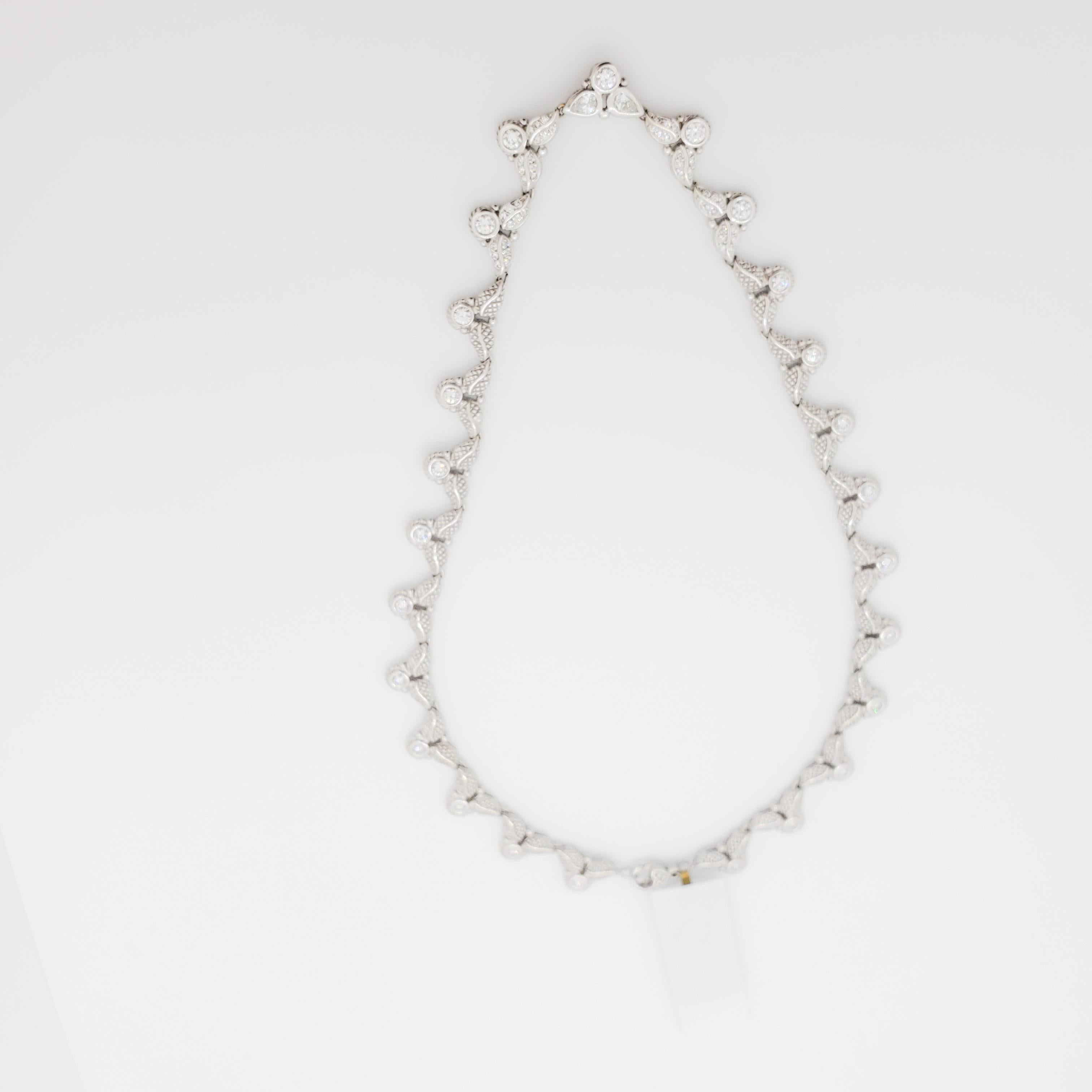 Women's or Men's Judith Ripka White Diamond Necklace in 18k White Gold