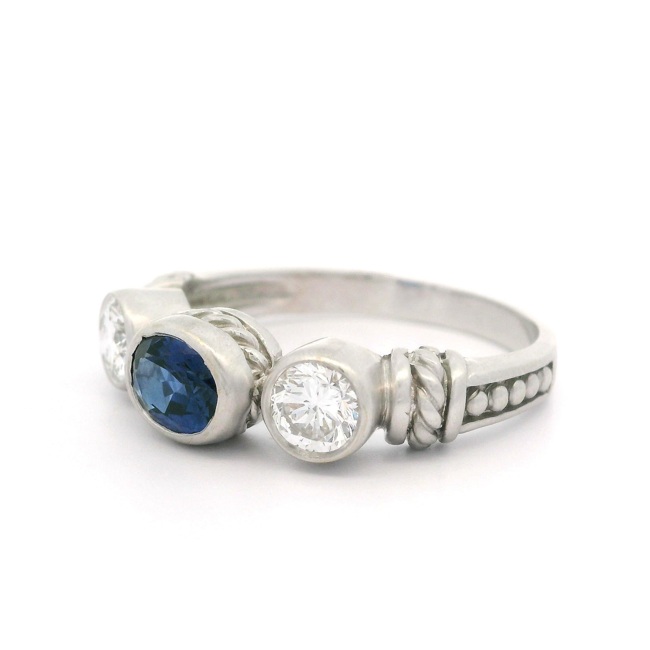 Judith Ripka White Gold 1.80ctw Bezel Oval Sapphire Round Diamond Matte Ring For Sale 5
