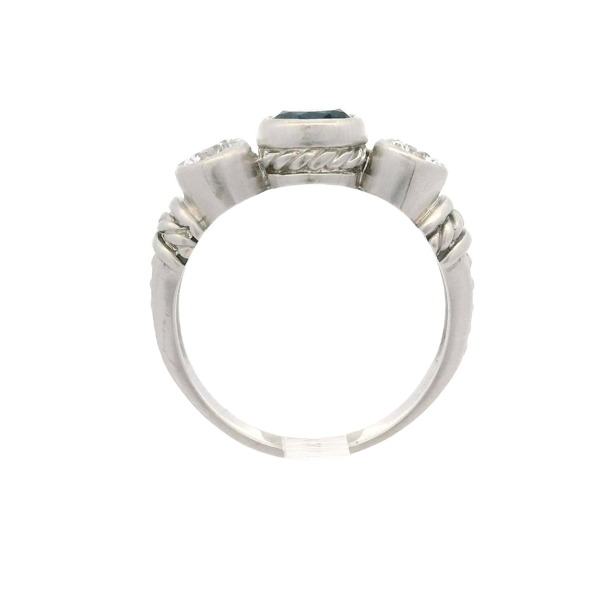 Oval Cut Judith Ripka White Gold 1.80ctw Bezel Oval Sapphire Round Diamond Matte Ring For Sale