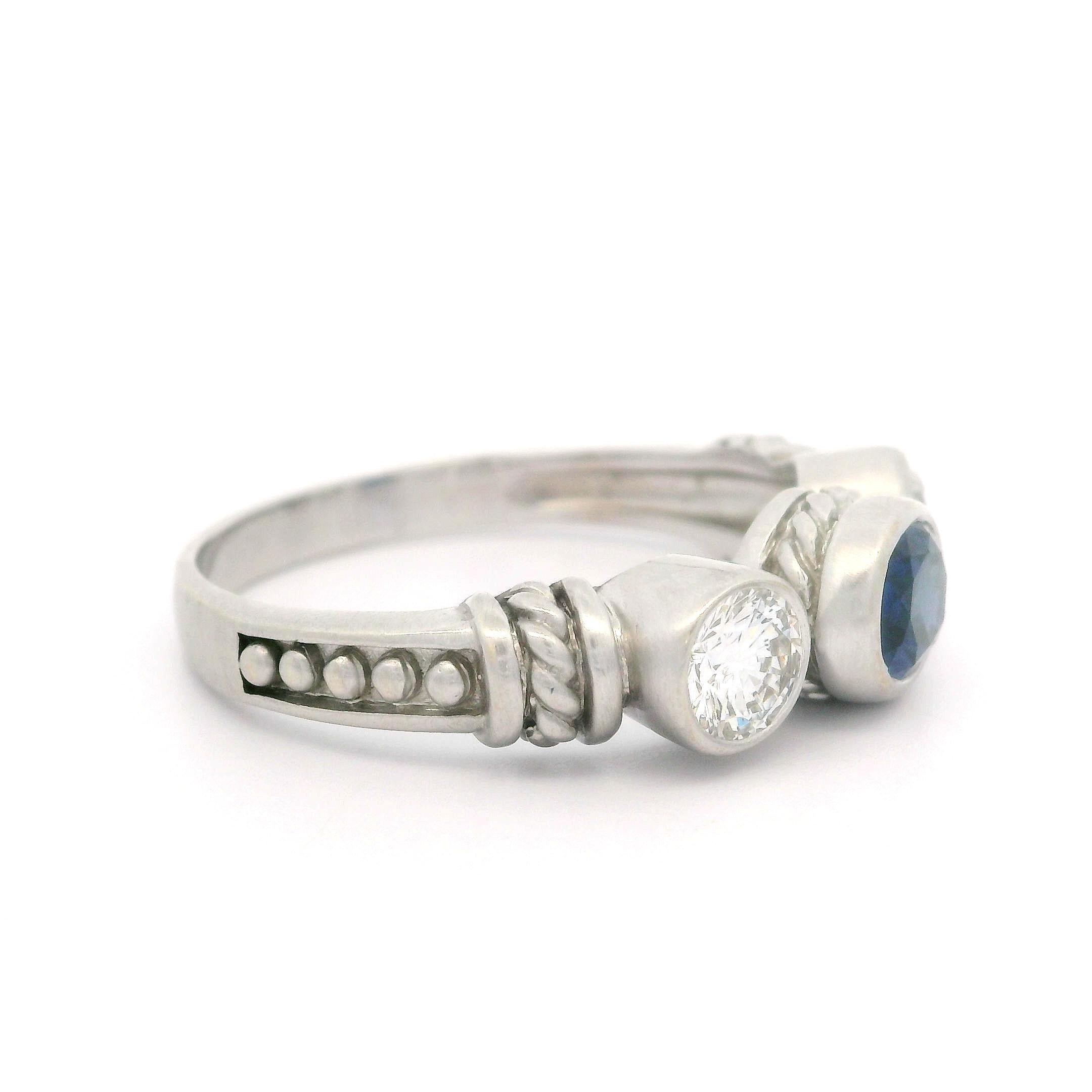 Women's Judith Ripka White Gold 1.80ctw Bezel Oval Sapphire Round Diamond Matte Ring For Sale