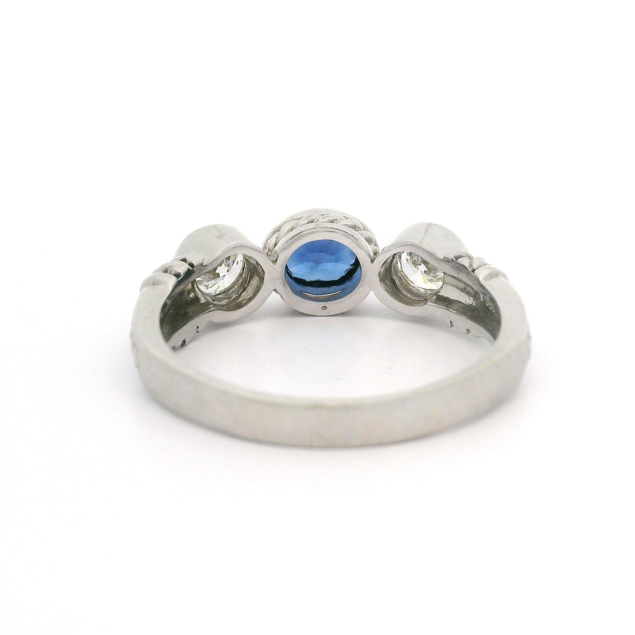Judith Ripka White Gold 1.80ctw Bezel Oval Sapphire Round Diamond Matte Ring For Sale 2