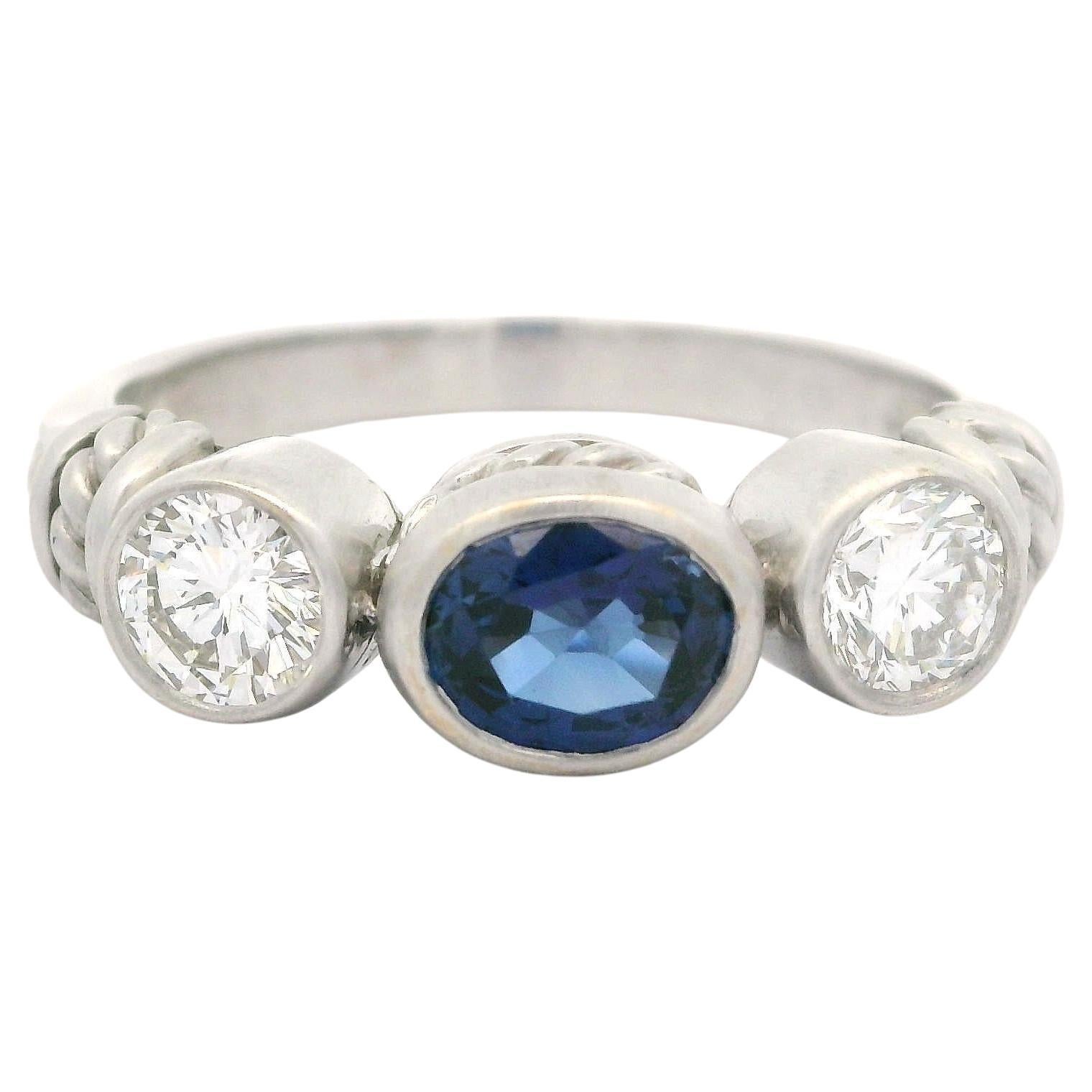 Judith Ripka White Gold 1.80ctw Bezel Oval Sapphire Round Diamond Matte Ring