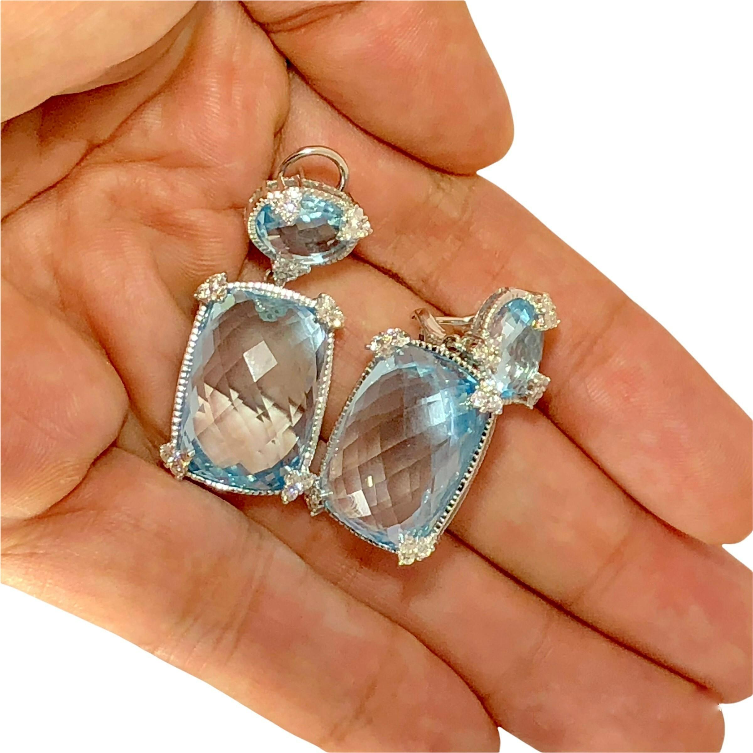 Briolette Cut Judith Ripka White Gold Diamond and Blue Topaz Earrings