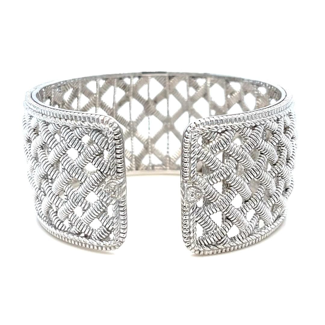 Judith Ripka Wide Silver Cuff Bracelet In Good Condition In Coral Gables, FL