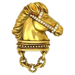 Judith Ripka Yellow Gold and Diamond Horse Head Brooch