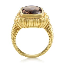 Judith Ripka Yellow Gold Diamond and Smokey Topaz Ring