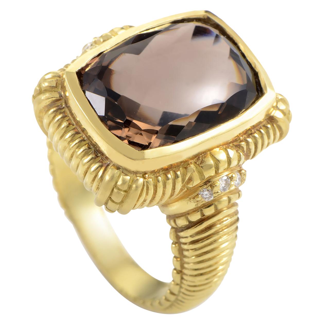 Judith Ripka Yellow Gold Diamond and Smokey Topaz Ring