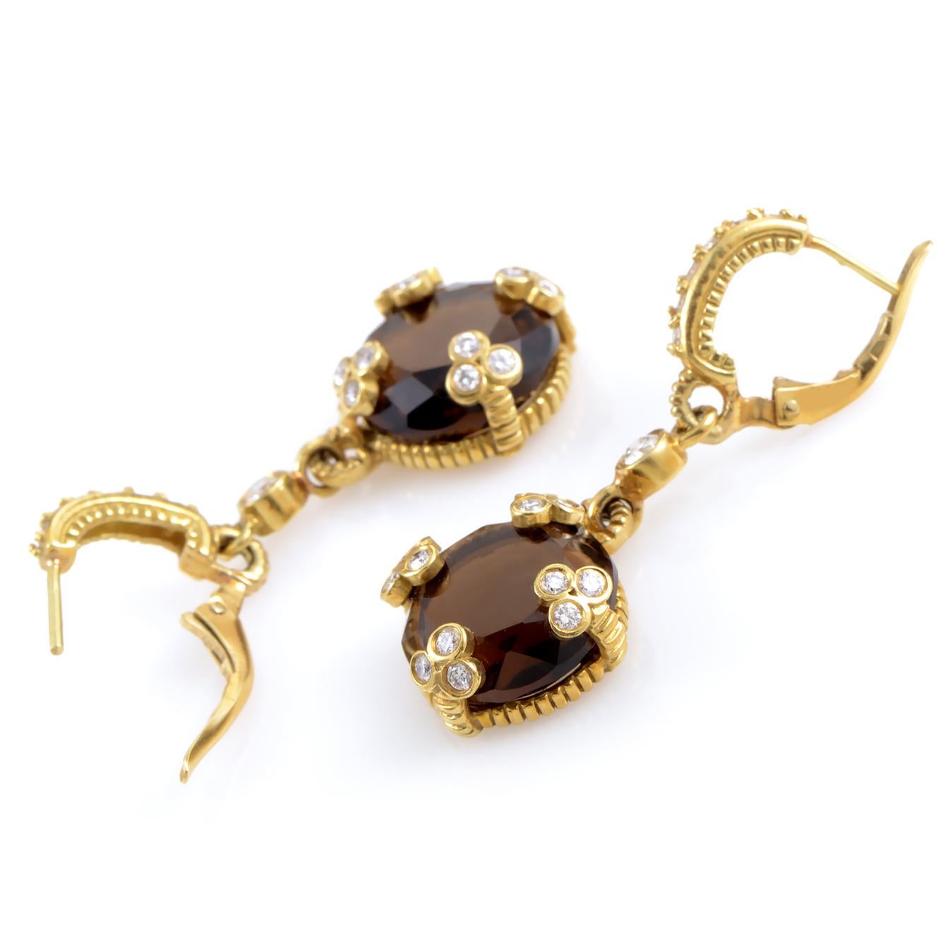 Women's Judith Ripka Yellow Gold Diamond and Smoky Quartz Earrings
