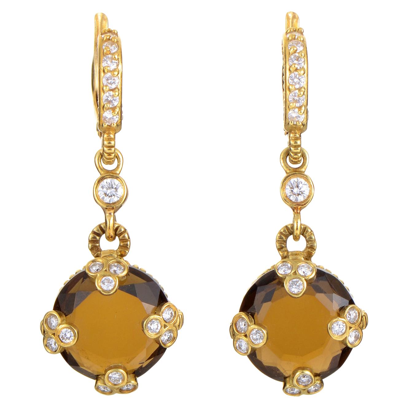 Judith Ripka Yellow Gold Diamond and Smoky Quartz Earrings