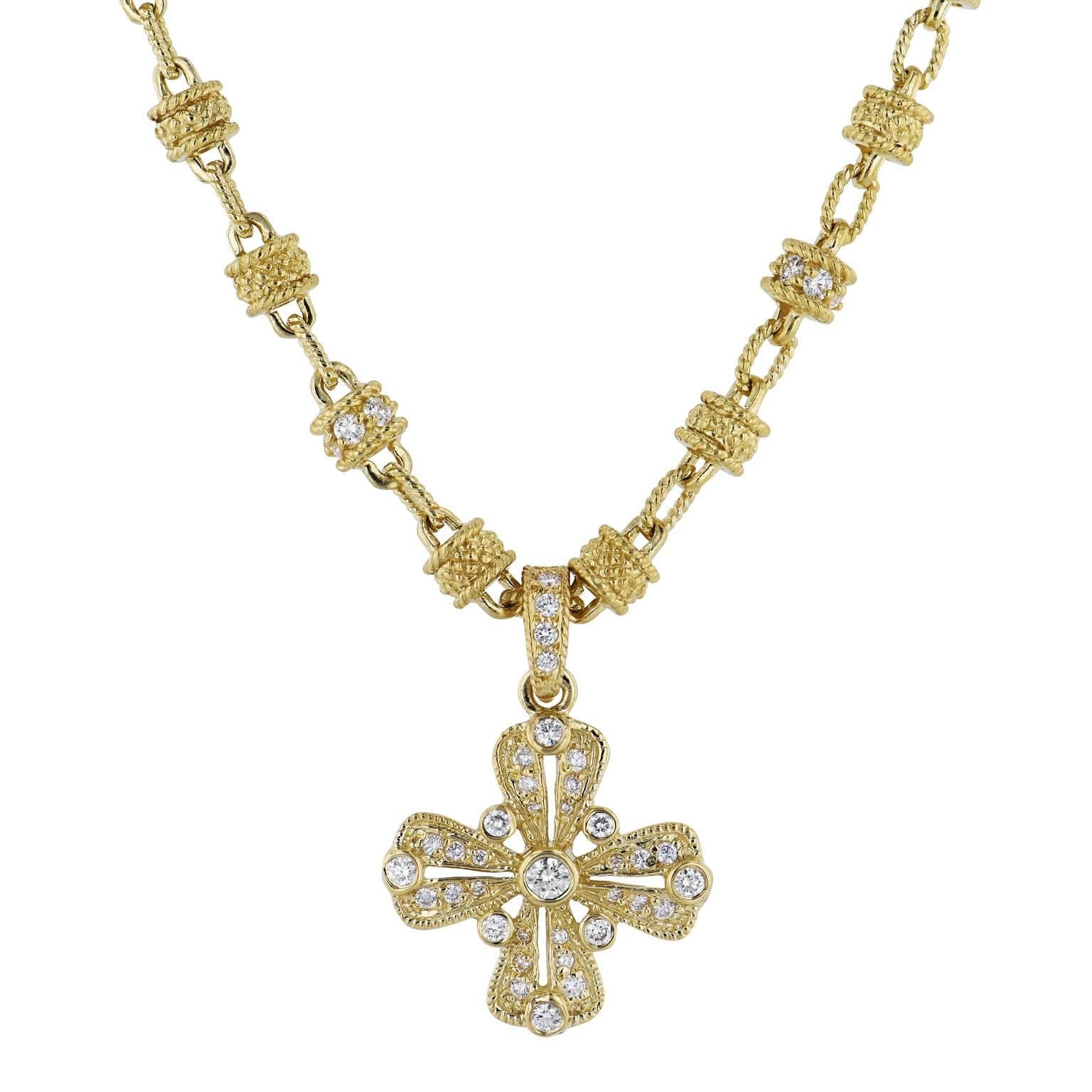 Judith Ripka Yellow Gold Gothic Maltese Diamond Cross Necklace