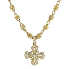 Judith Ripka Yellow Gold Gothic Maltese Diamond Cross Necklace