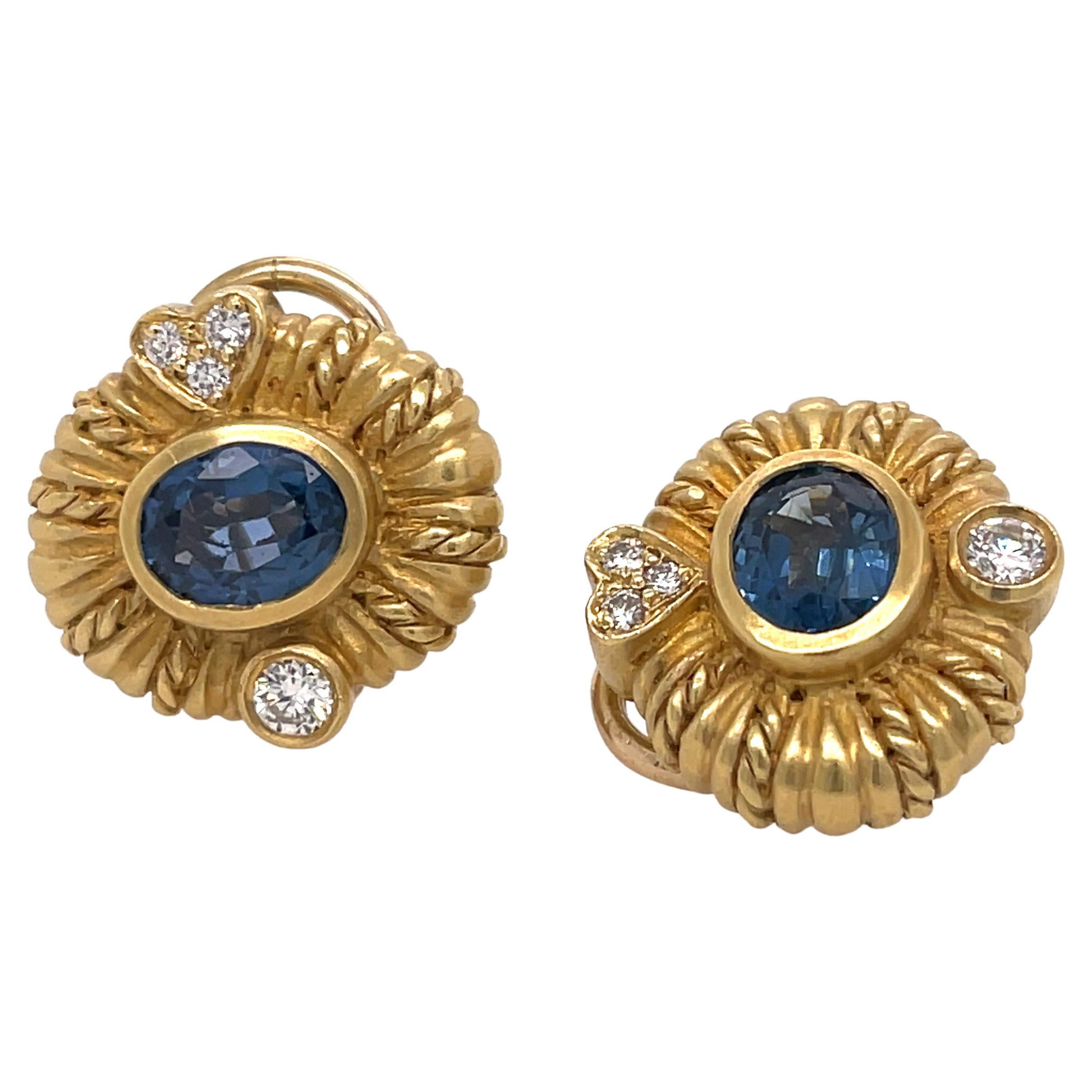 Judith Ripka Yellow Gold Sapphire and Diamond Earrings
