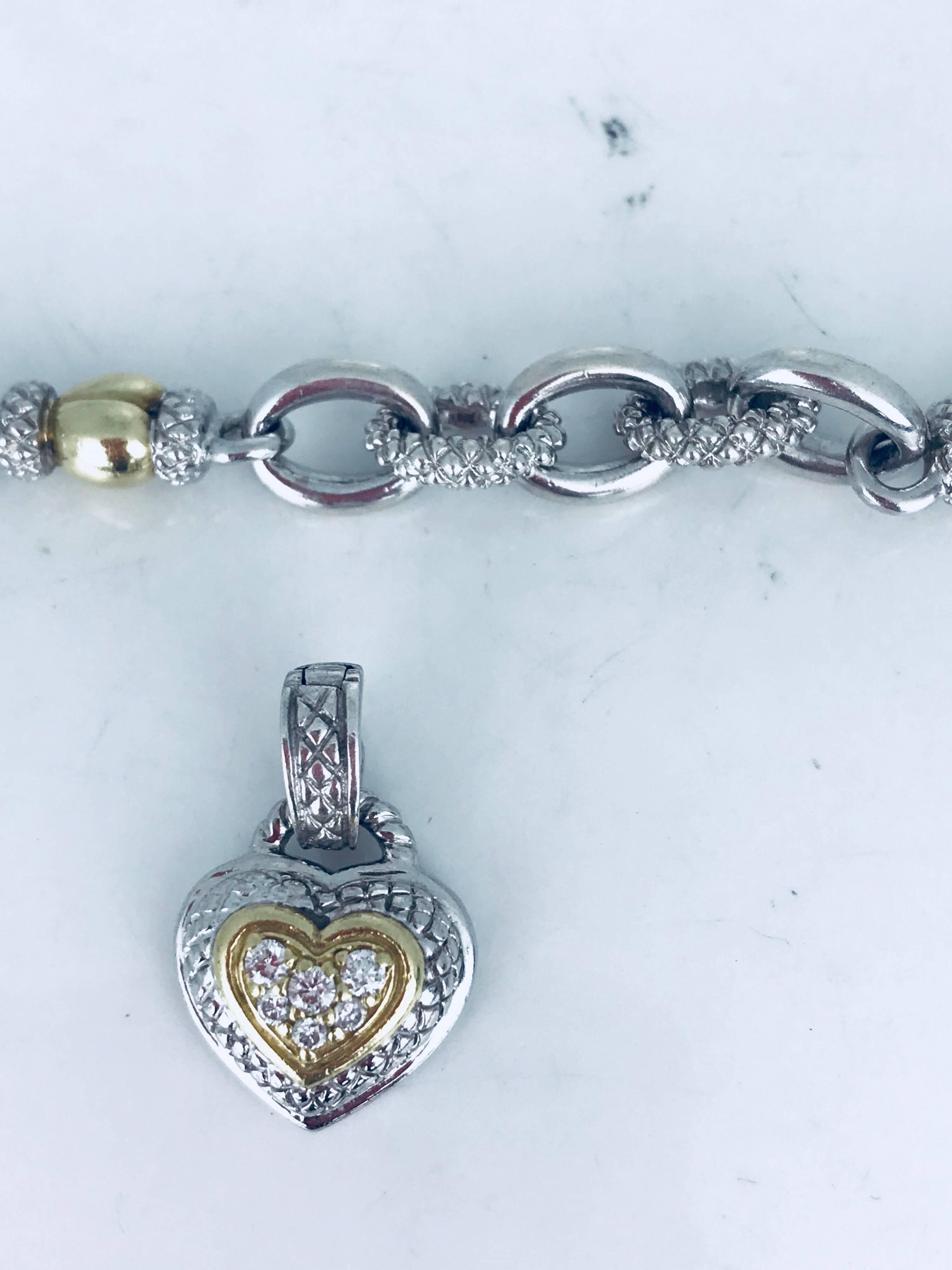 Contemporary Judith Ripka, 2006 Year, 18 Karat Diamond Heart Bracelet and Removable Pendant For Sale