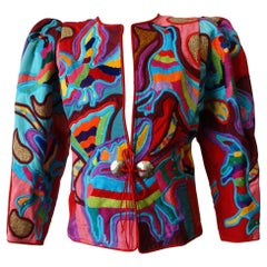 Judith Roberts 1980s Leopard Abstract Appliqué Patchwork Jacket