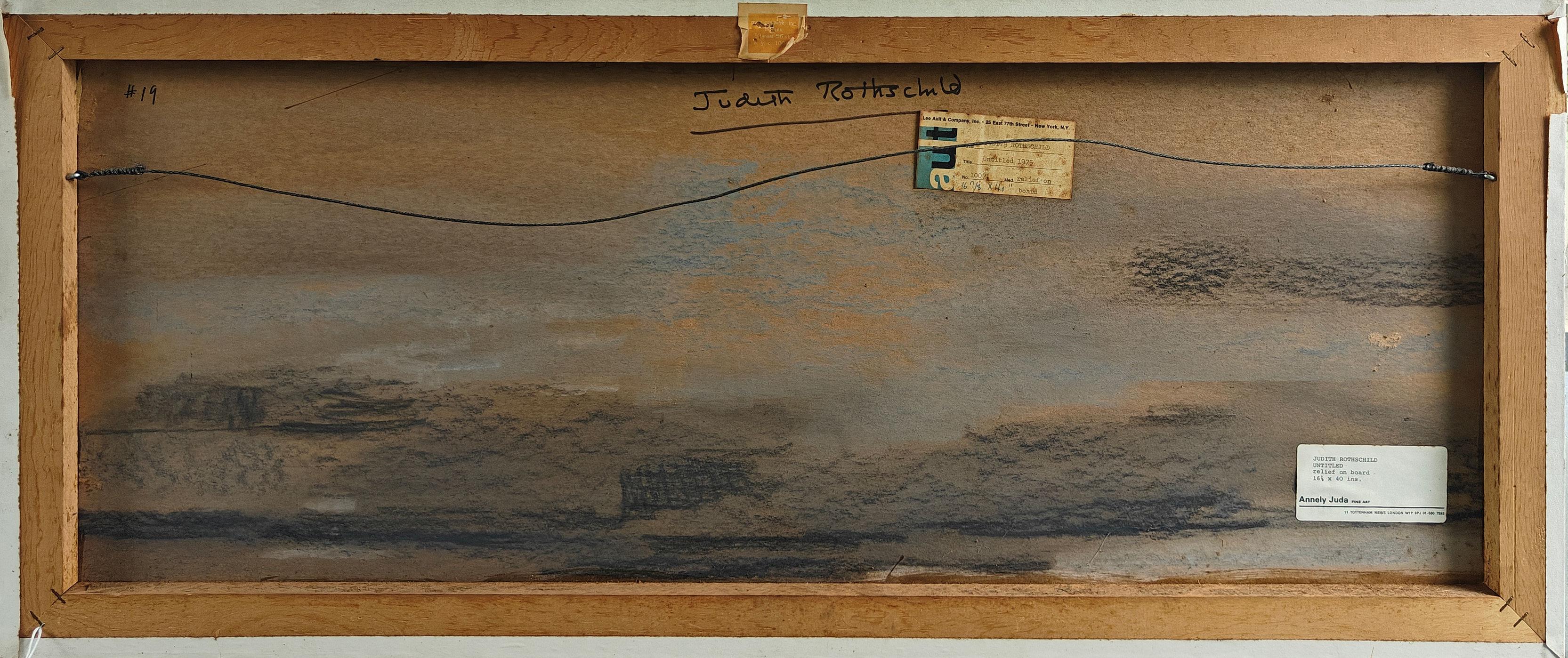 Judith Rothschild
Untitled, 1975
Signed lower left
Relief on board, acrylic case
16 7/8 x 40 x 2 inches

Provenance
The artist
Lee Ault & Company, New York
Annely Juda Fine Art, London

Exhibited
New York, Lee Ault & Company, Judith Rothschild: