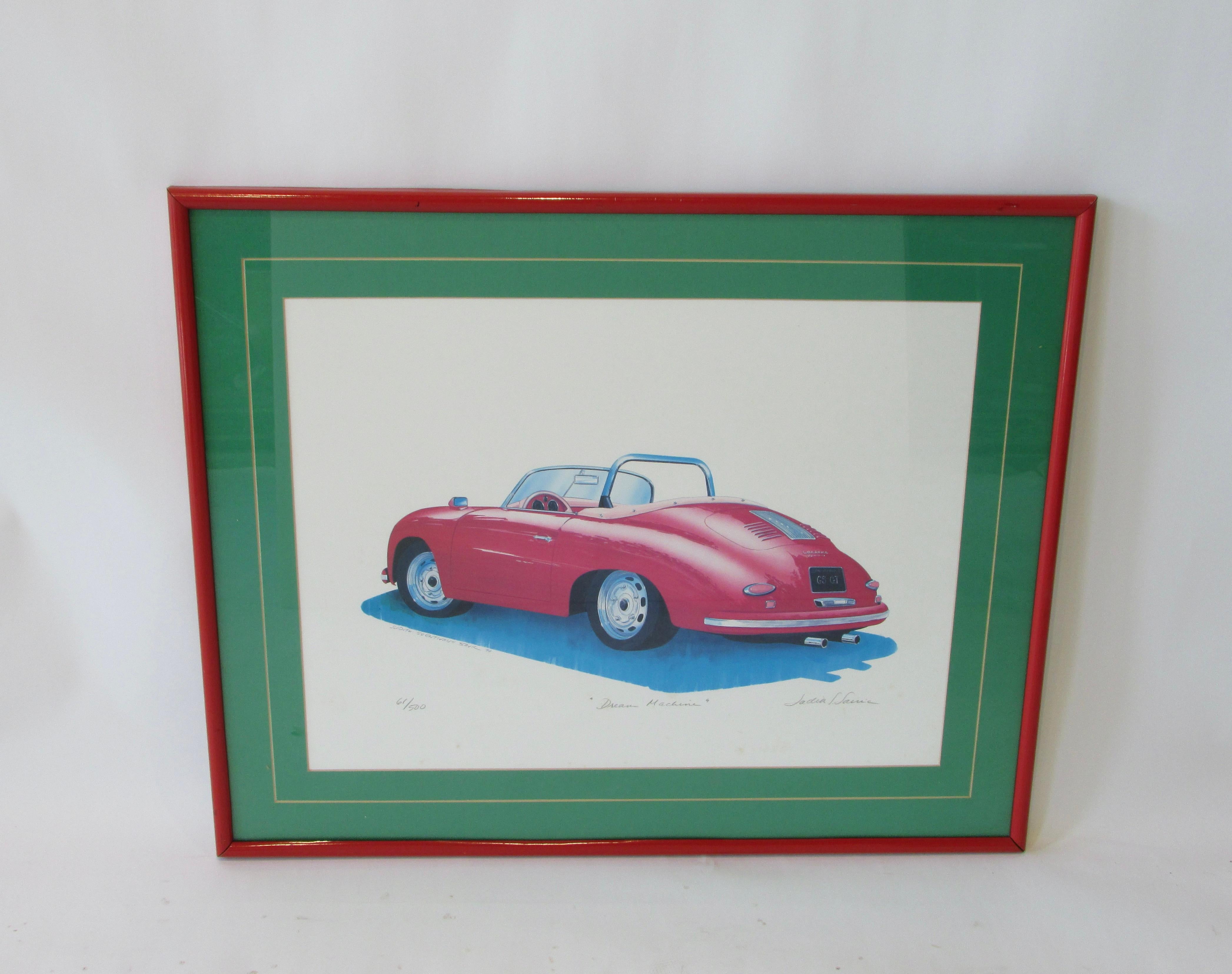 Nice interpretation of an open top Porsche 356 . Pencil signed Judith Savic '90  