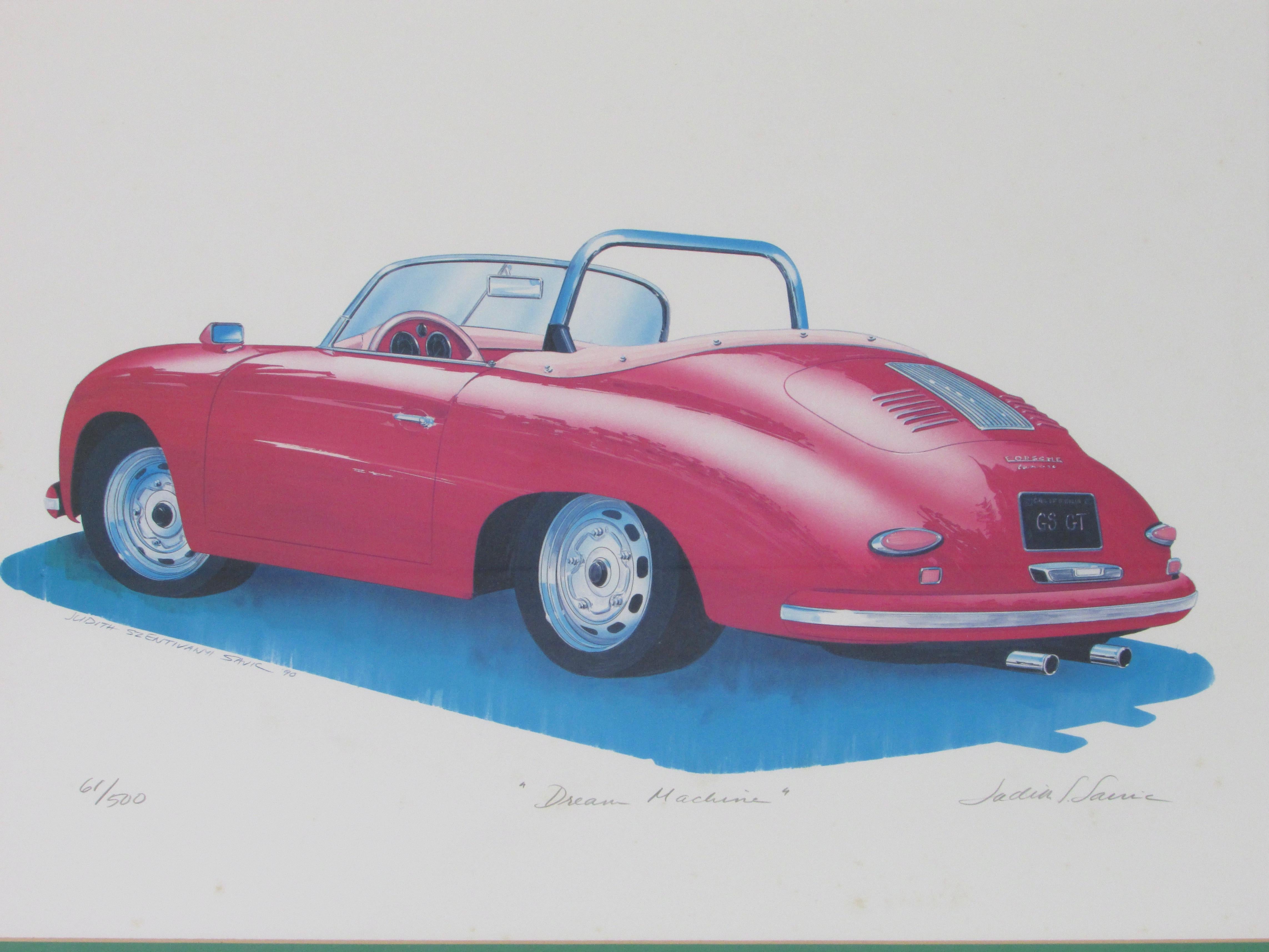 Post-Modern Judith Savic Porsche Dream Machine print 61/500 dated 1990 For Sale