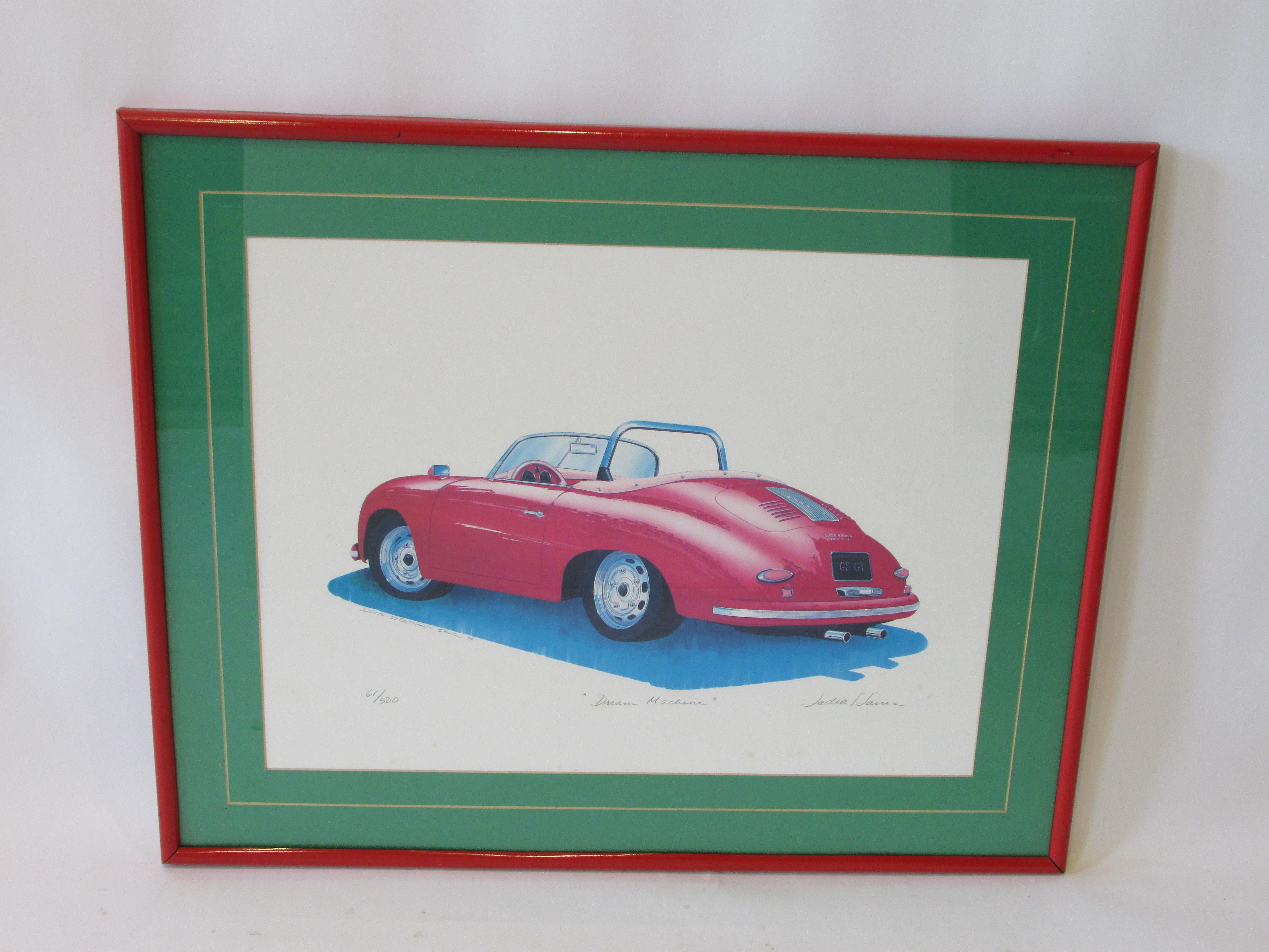Judith Savic Porsche Dream Machine print 61/500 dated 1990 In Good Condition For Sale In Ferndale, MI