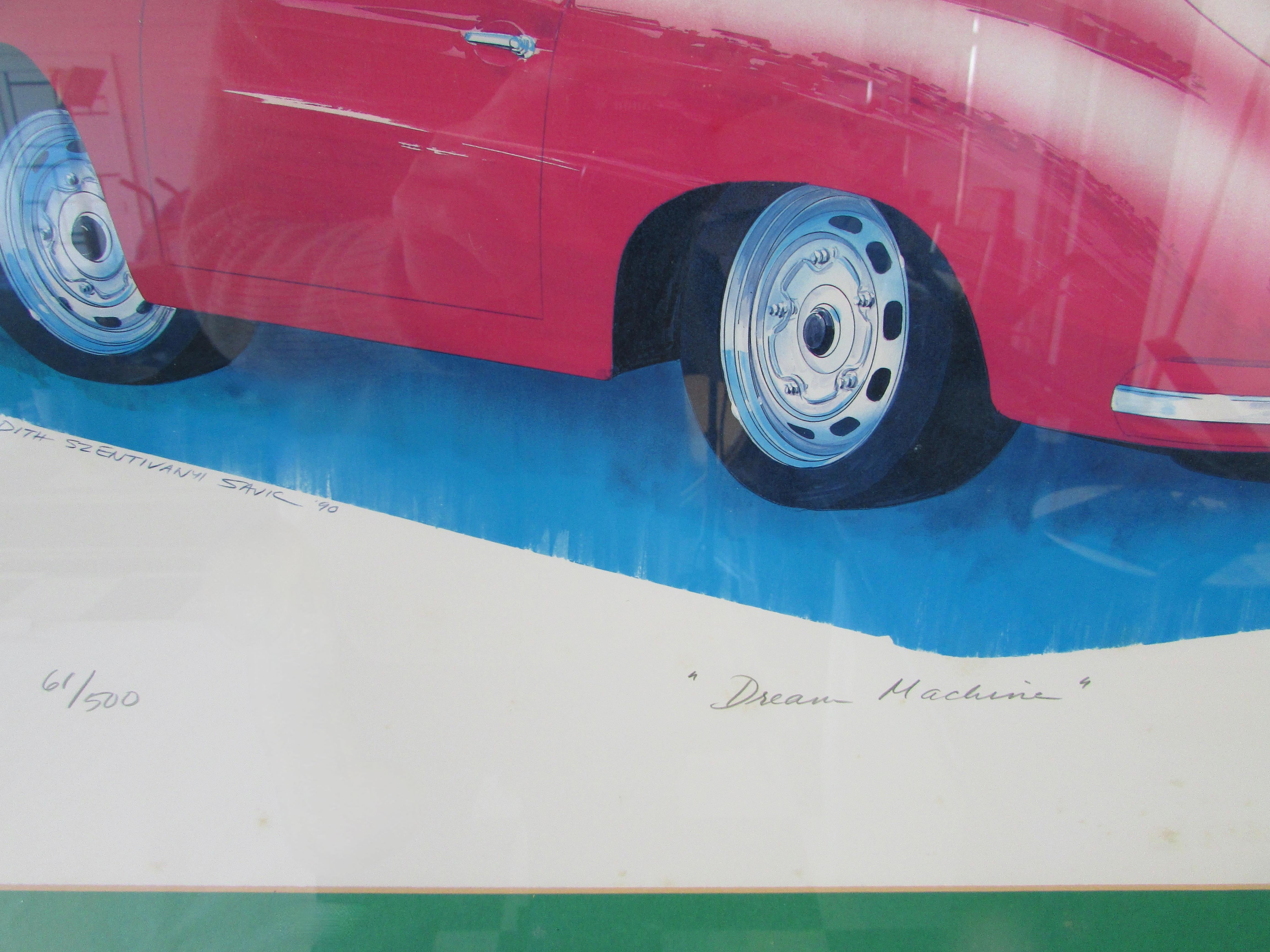 Glass Judith Savic Porsche Dream Machine print 61/500 dated 1990 For Sale