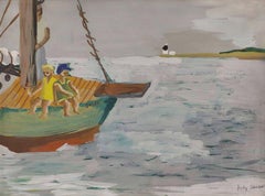 Mädchen auf einem Boot, Gouache auf Papier