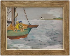 Filles sur un bateau, Gouache sur papier