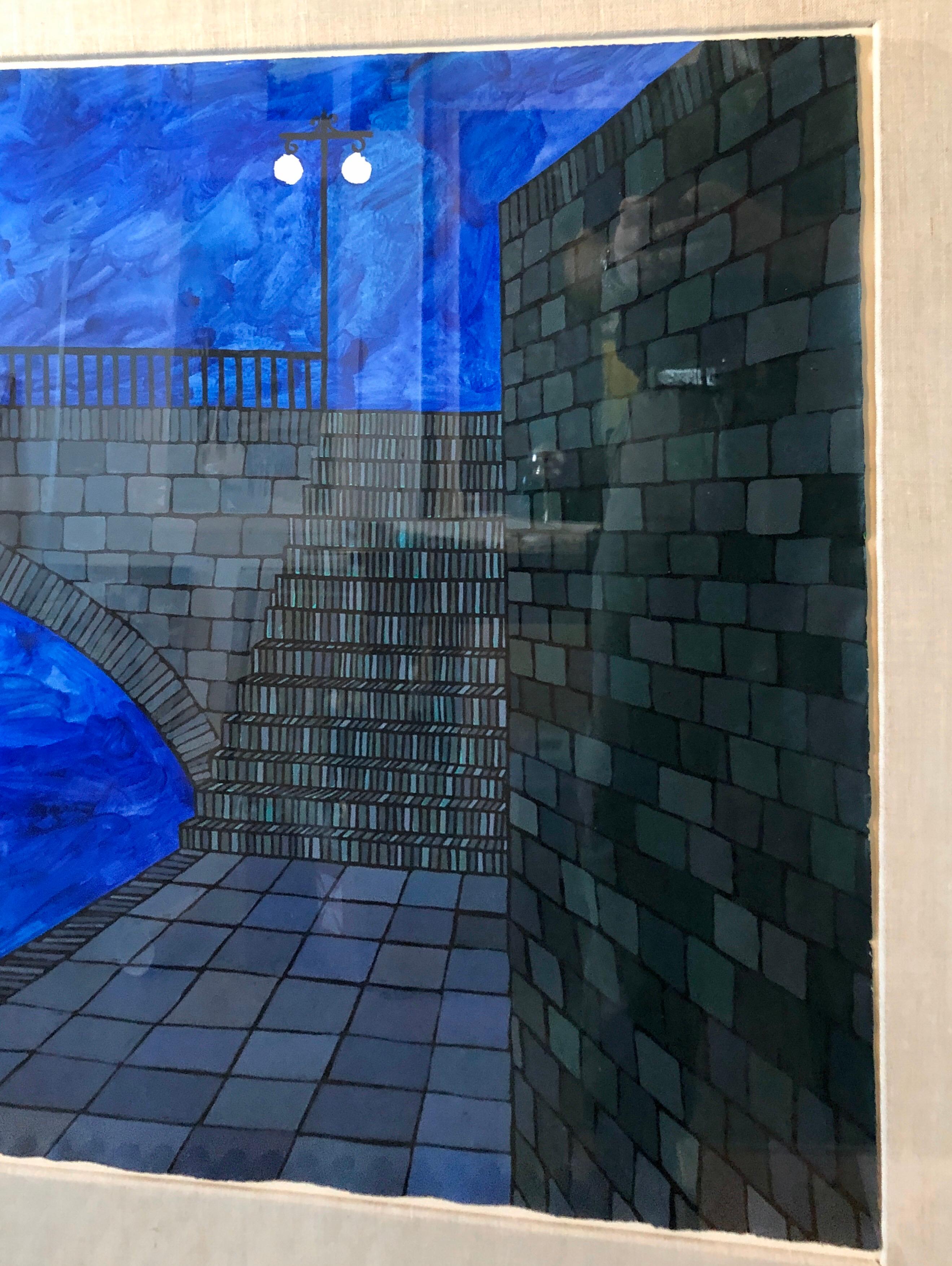 Ponte blu vibrante modernista, Parigi Francia Disegno architettonico, pittura 7