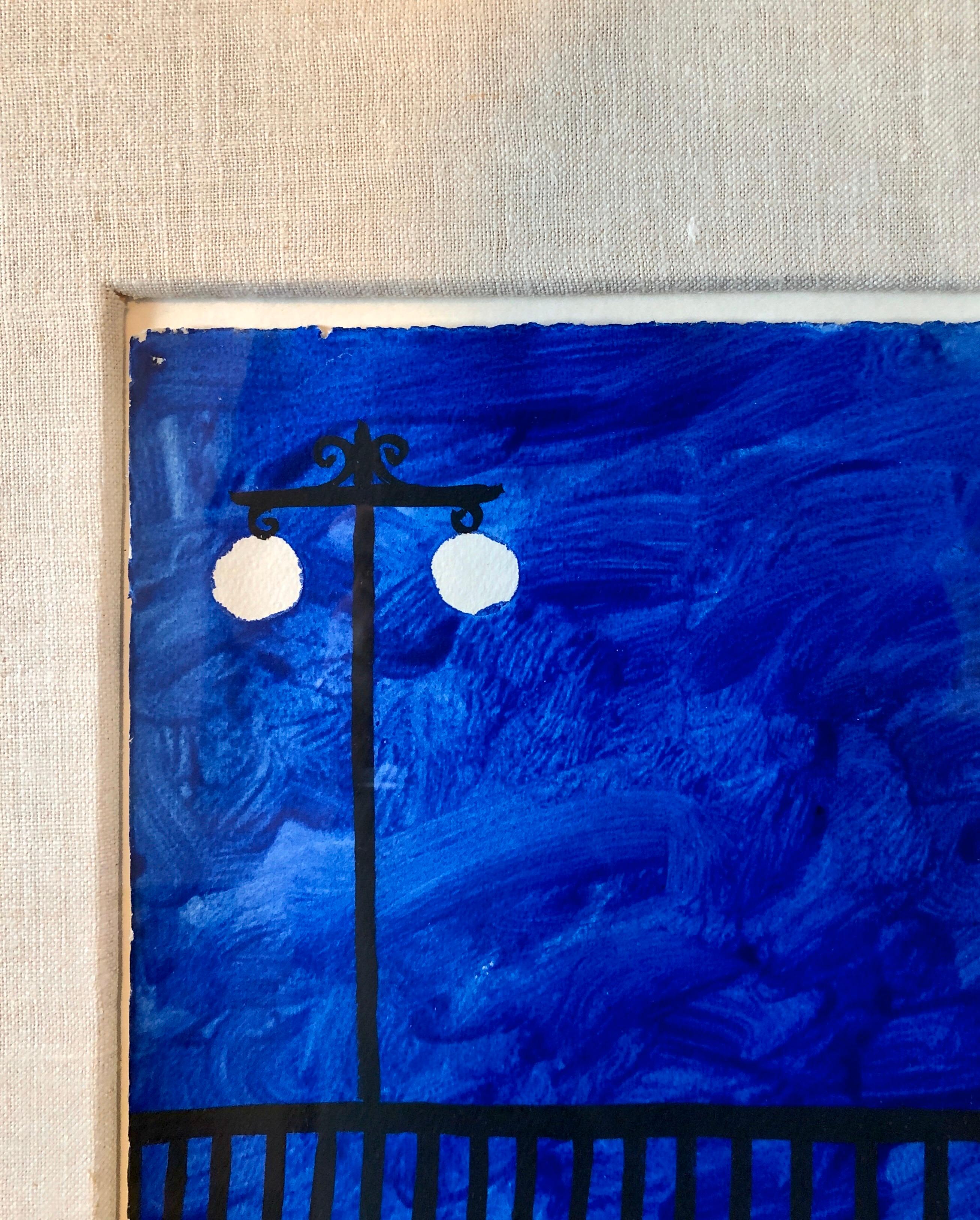 Ponte blu vibrante modernista, Parigi Francia Disegno architettonico, pittura 3