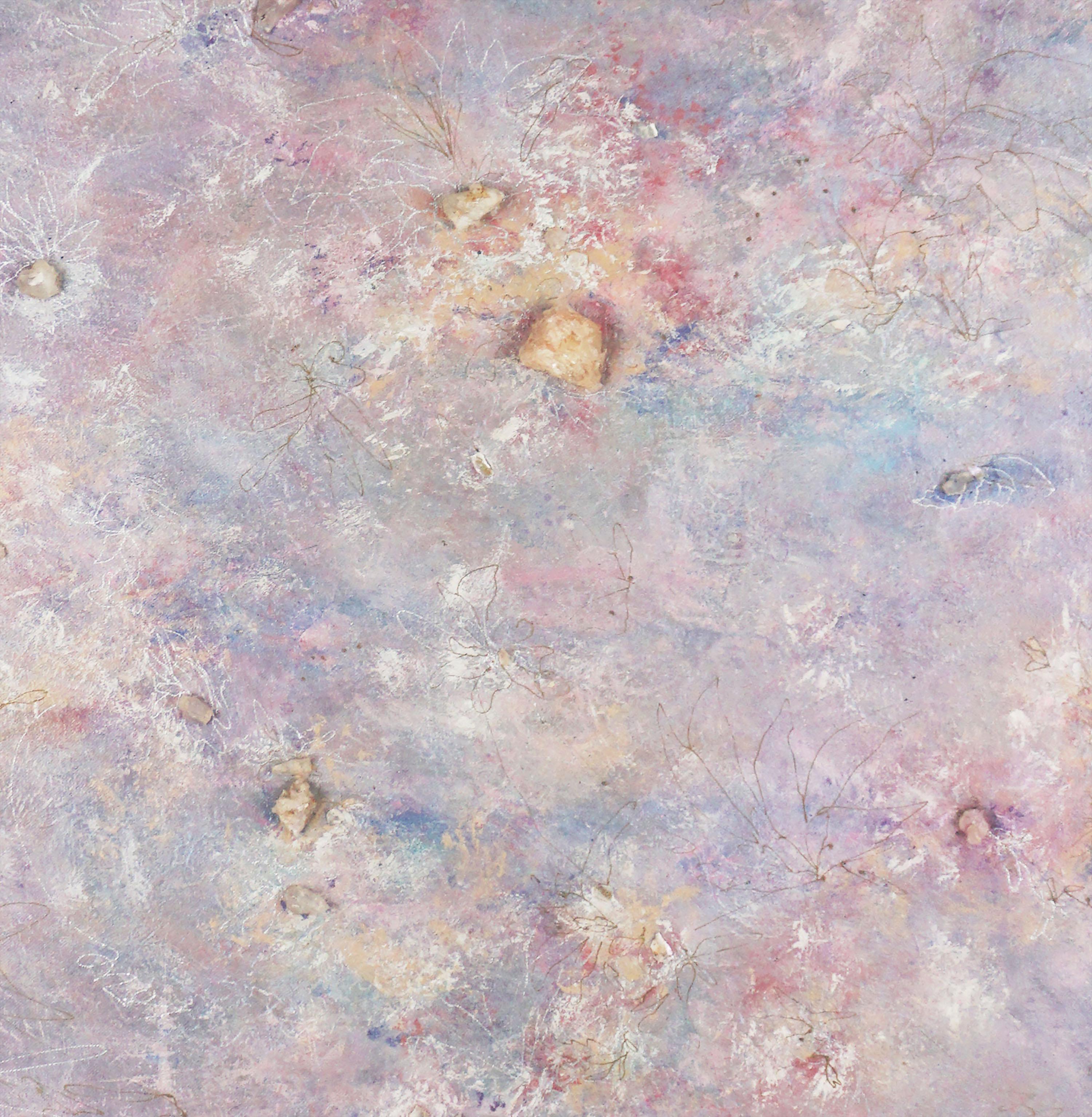 Crystal Blue Persuasion - Original Oil Painting on Canvas with Quartz - Gray Abstract Painting by Judith W Winslow