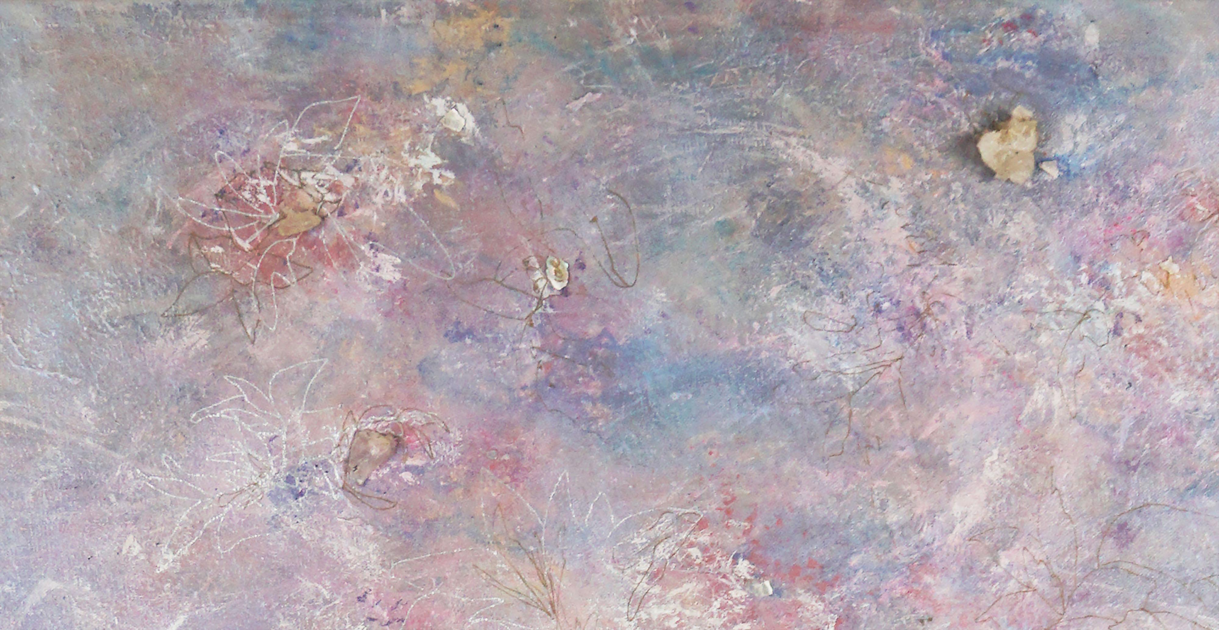 Crystal Blue Persuasion - Original Oil Painting on Canvas with Quartz and Shell

Multicolored, iridescent abstract composition by Judith W Winslow (JW) (American, 1943-2023), circa 1990. This piece is textured and layered, with multiple colors