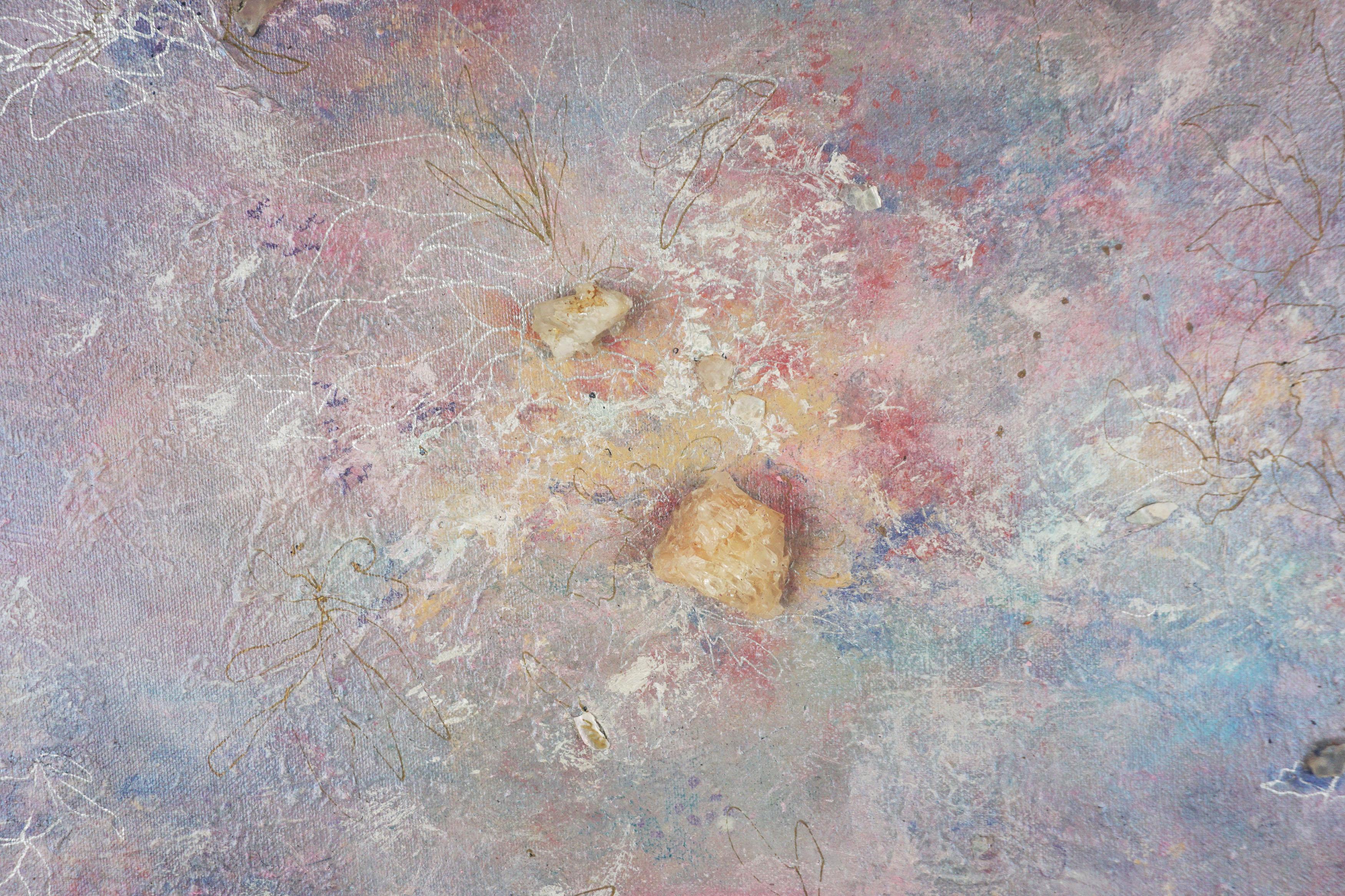 Crystal Blue Persuasion - Original Oil Painting on Canvas with Quartz For Sale 2