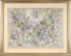 Nascosto tra i fiori - Uccello astratto in acrilico su carta filigranata