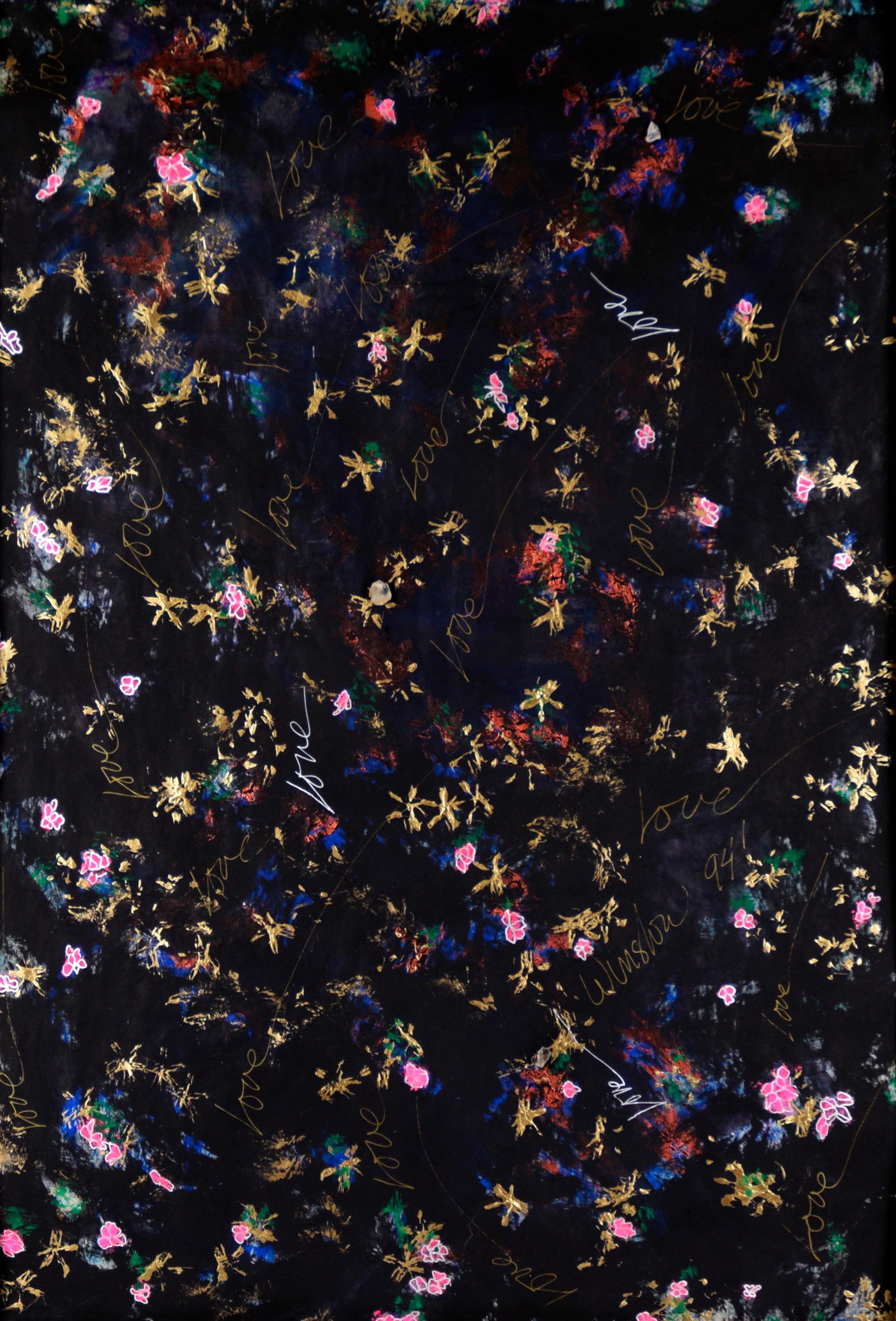 Amor en negro y oro - Acrílico original sobre lienzo con cuarzo - Painting de Judith W Winslow