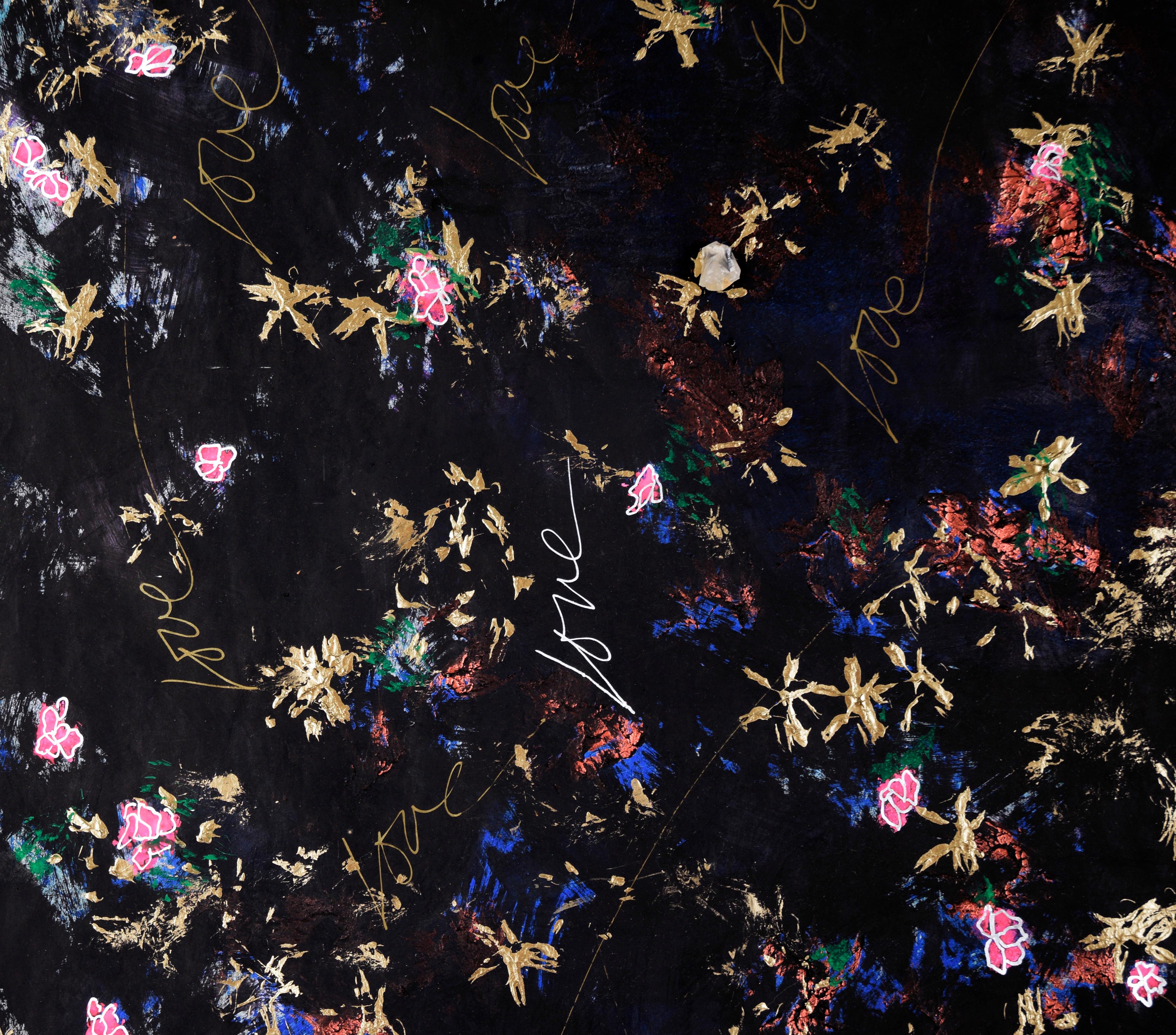 Amor en negro y oro - Acrílico original sobre lienzo con cuarzo en venta 1