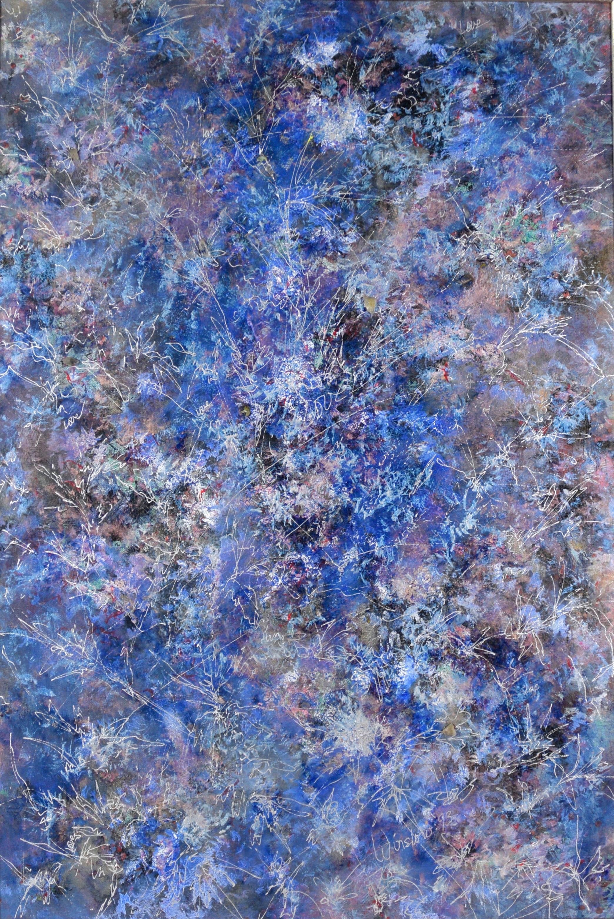 Liebe liegt in der Luft - Blaue und lila abstrakte Komposition – Painting von Judith W Winslow