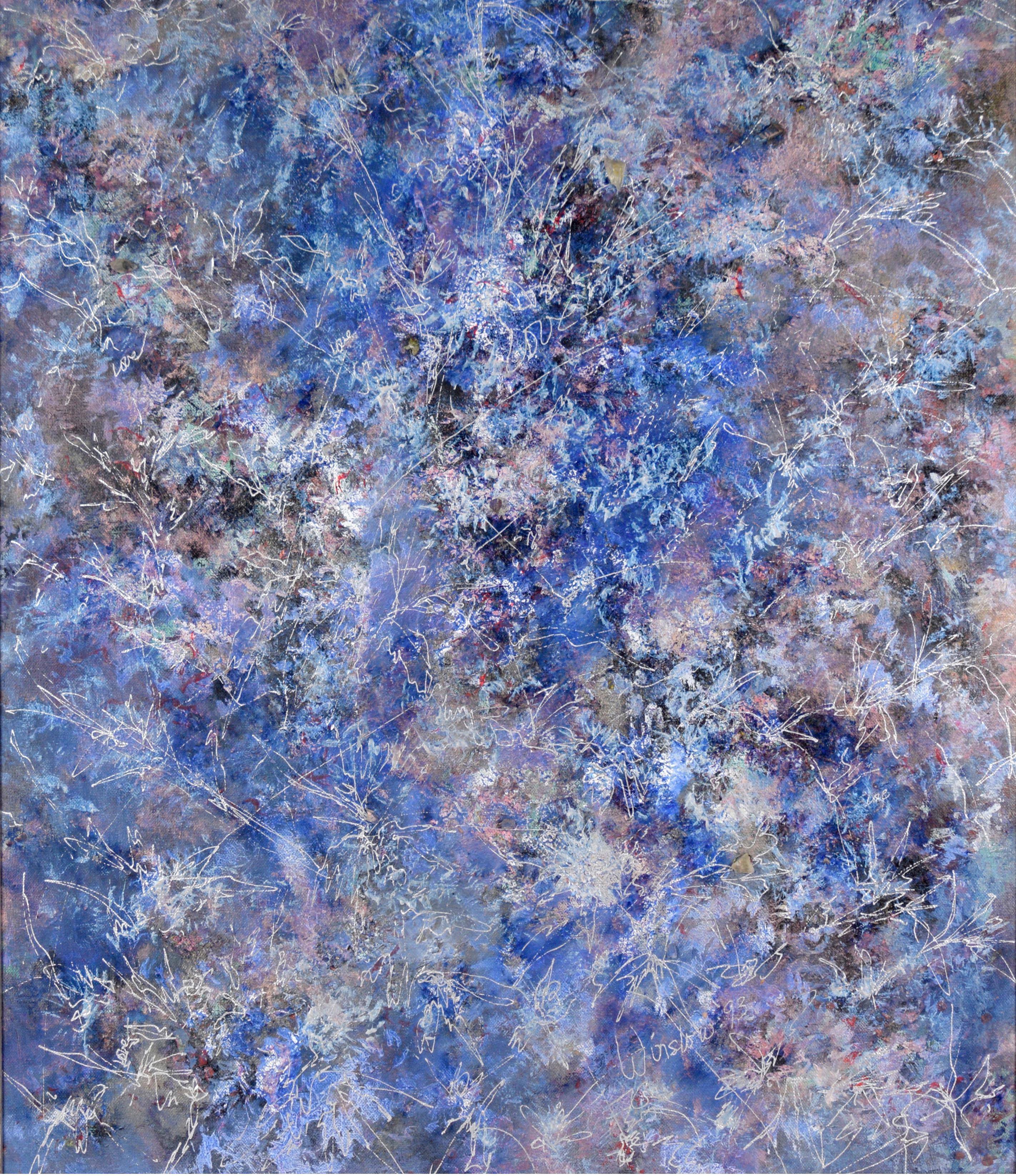 Liebe liegt in der Luft - Blaue und lila abstrakte Komposition (Abstrakt), Painting, von Judith W Winslow