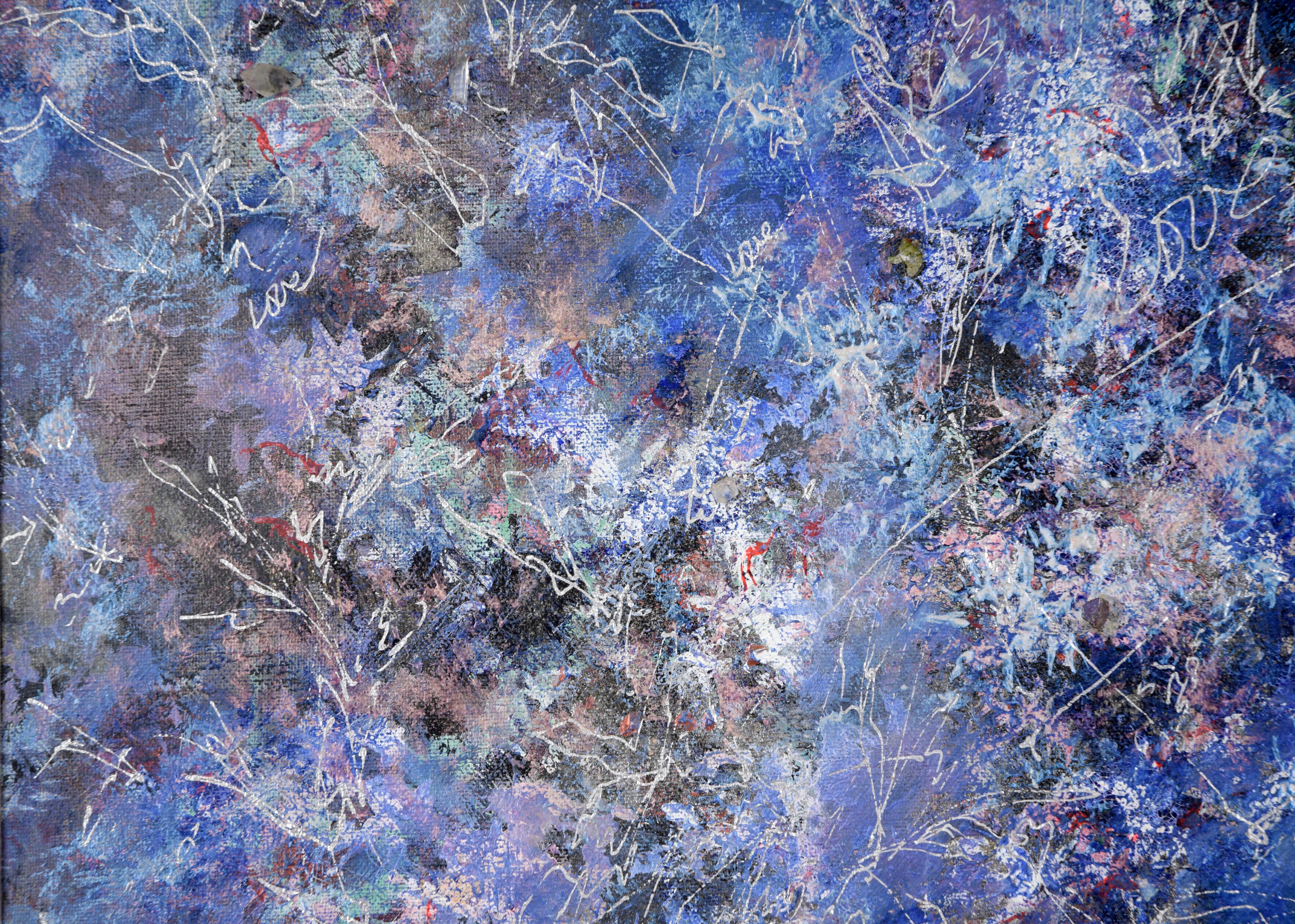 Liebe liegt in der Luft - Blaue und lila abstrakte Komposition (Grau), Abstract Painting, von Judith W Winslow