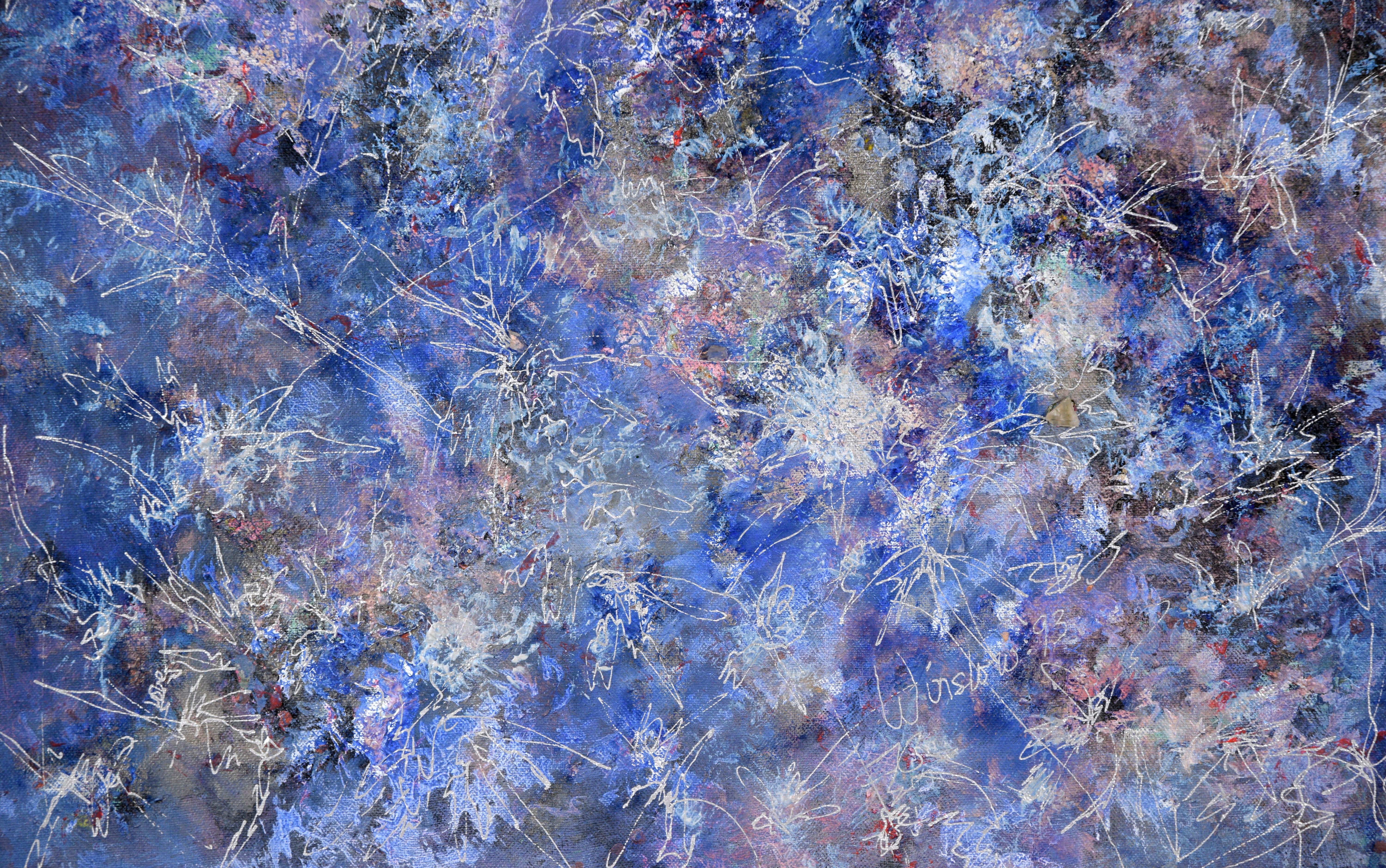 Liebe liegt in der Luft - Blaue und lila abstrakte Komposition im Angebot 1