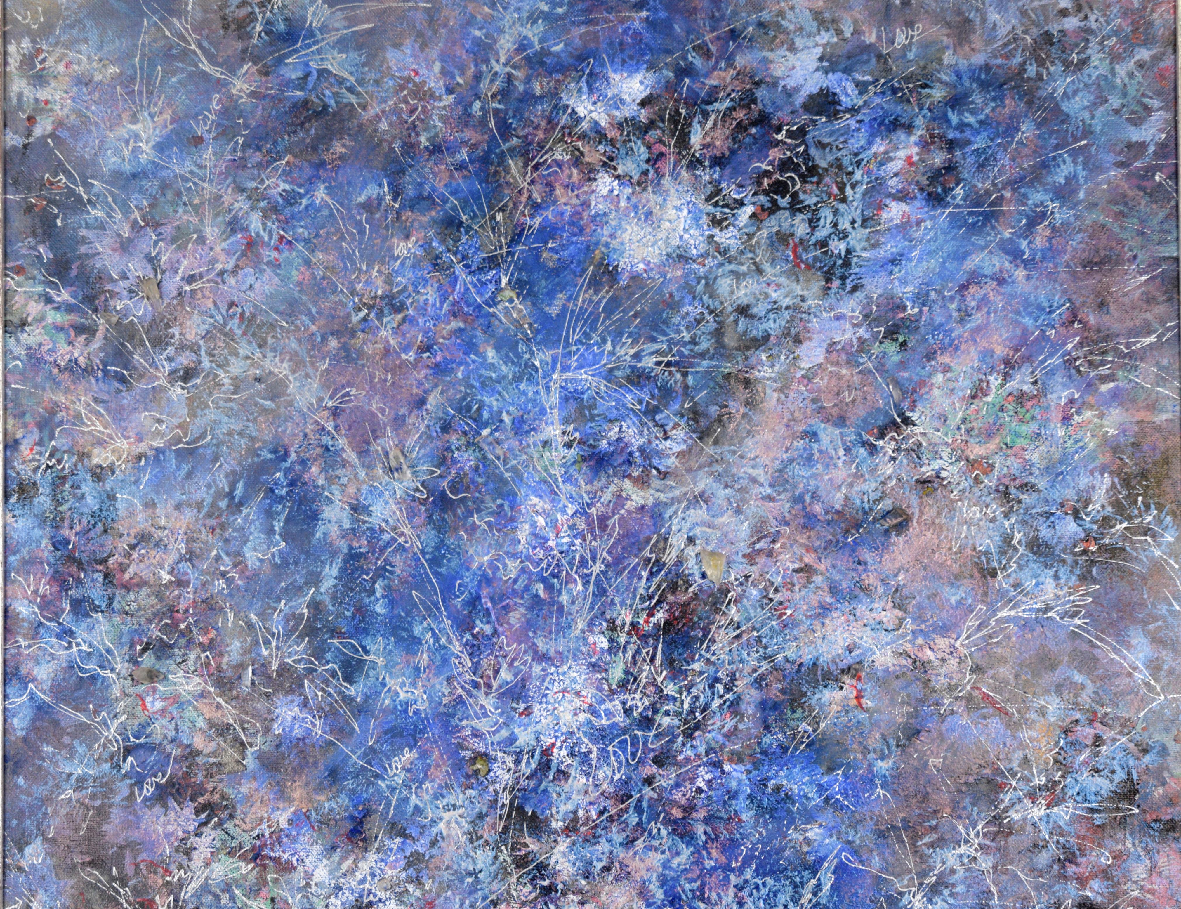Liebe liegt in der Luft - Blaue und lila abstrakte Komposition im Angebot 2