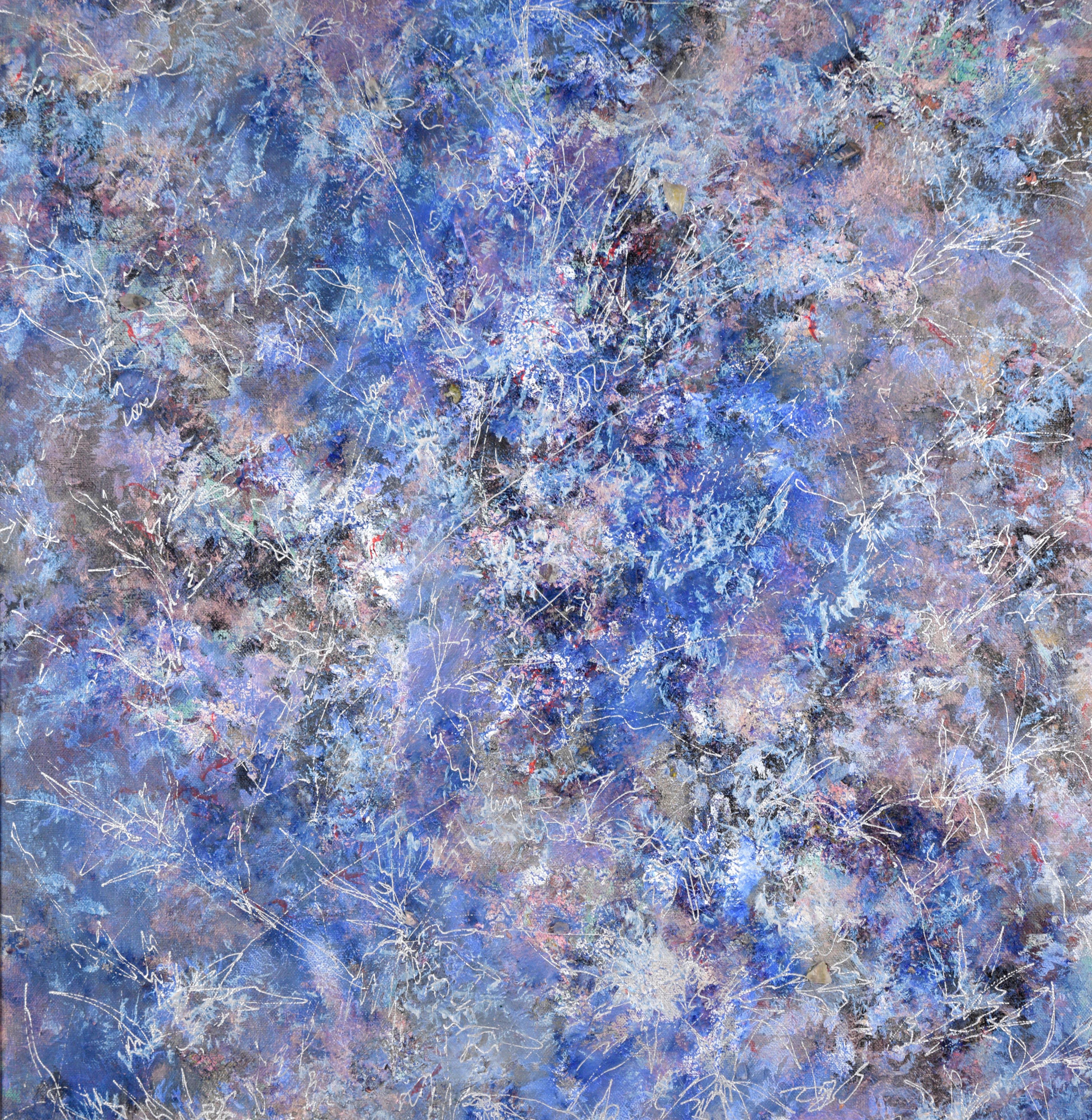 Liebe liegt in der Luft - Blaue und lila abstrakte Komposition im Angebot 3