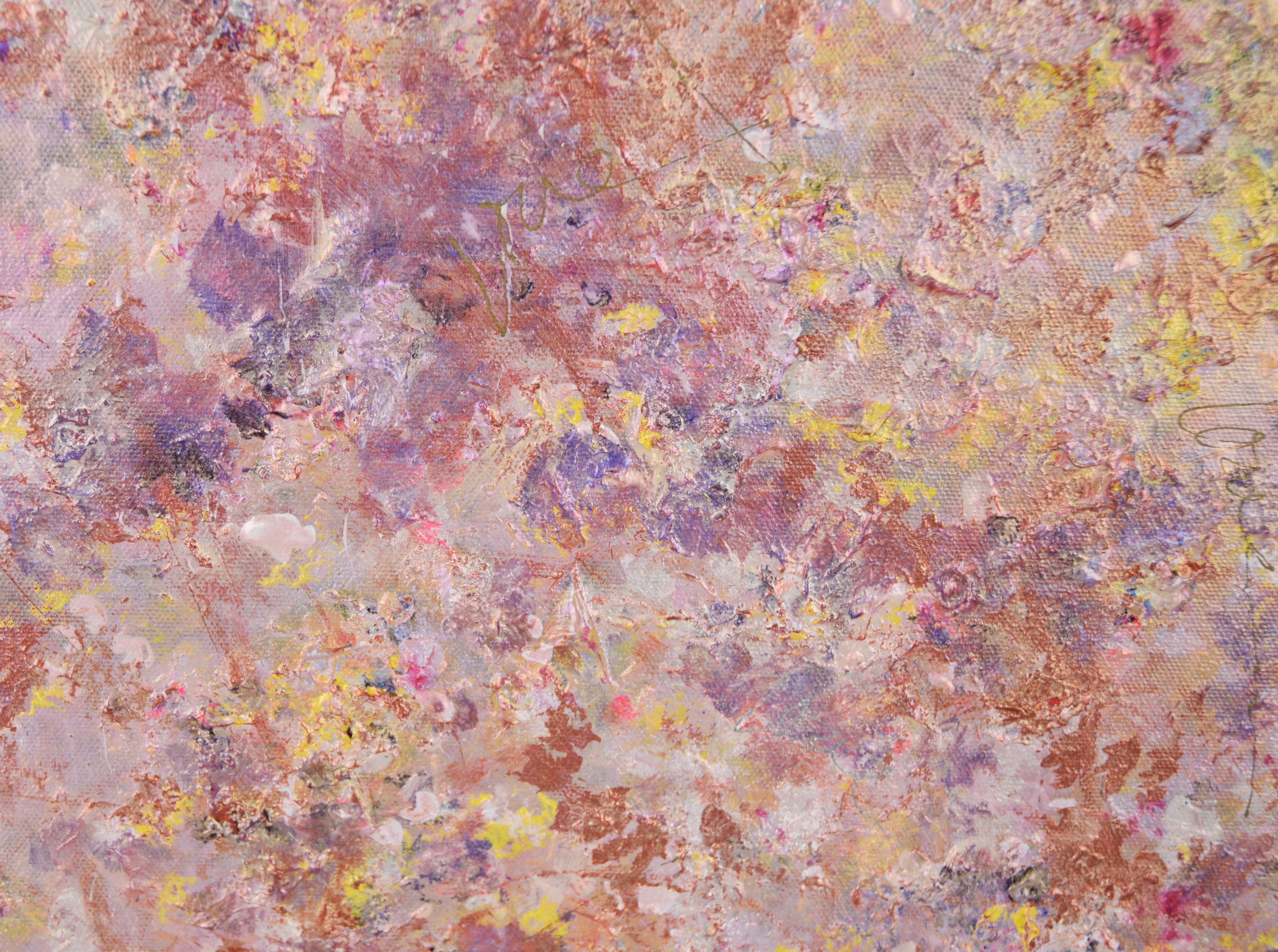 Cieli metallici - Astratto strutturato su tela

Composizione astratta multicolore e strutturata di Judith W Winslow (JW) (americana, 1943-2023). Questo pezzo è strutturato e stratificato, con diversi colori che si fondono l'uno con l'altro. Il