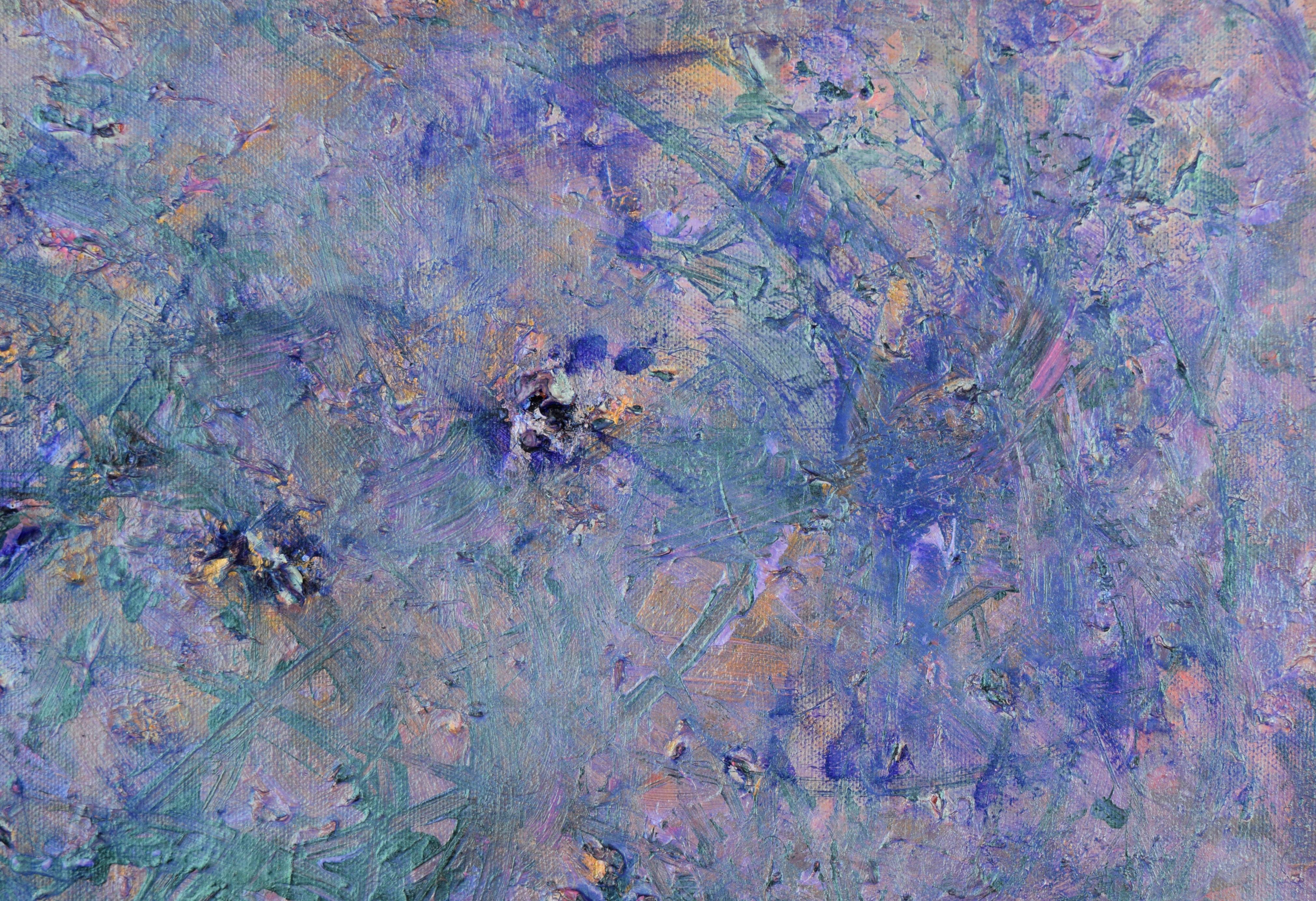 Composizione astratta metallizzata verde acqua e viola su tela - Abstract Painting Blu di Judith W Winslow