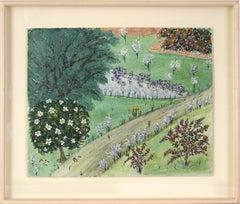 Chemin de jardin en fleurs - Paysage original en acrylique