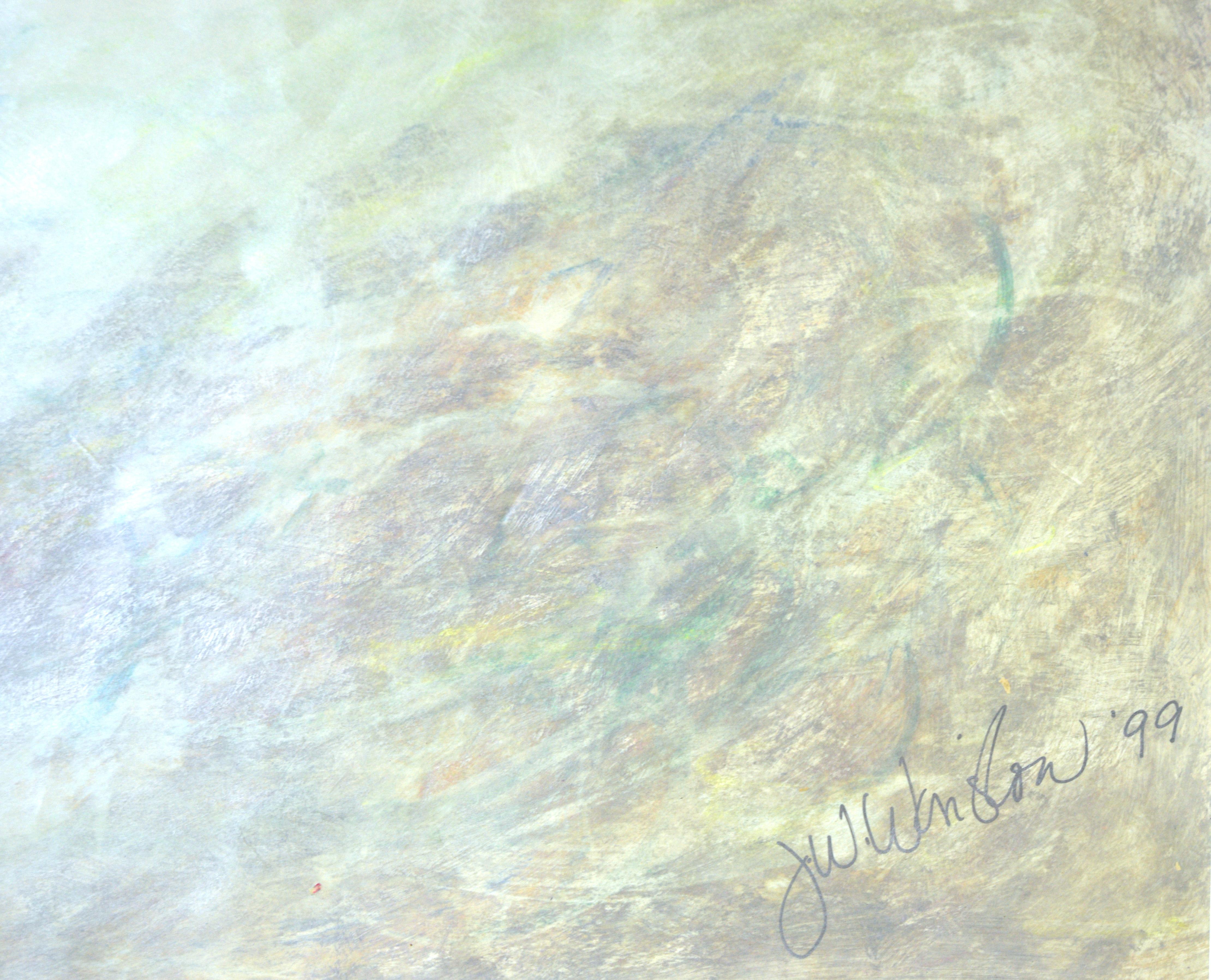 Green, Purple, and Silver - Metallic Abstract Painting on Paper For Sale 3