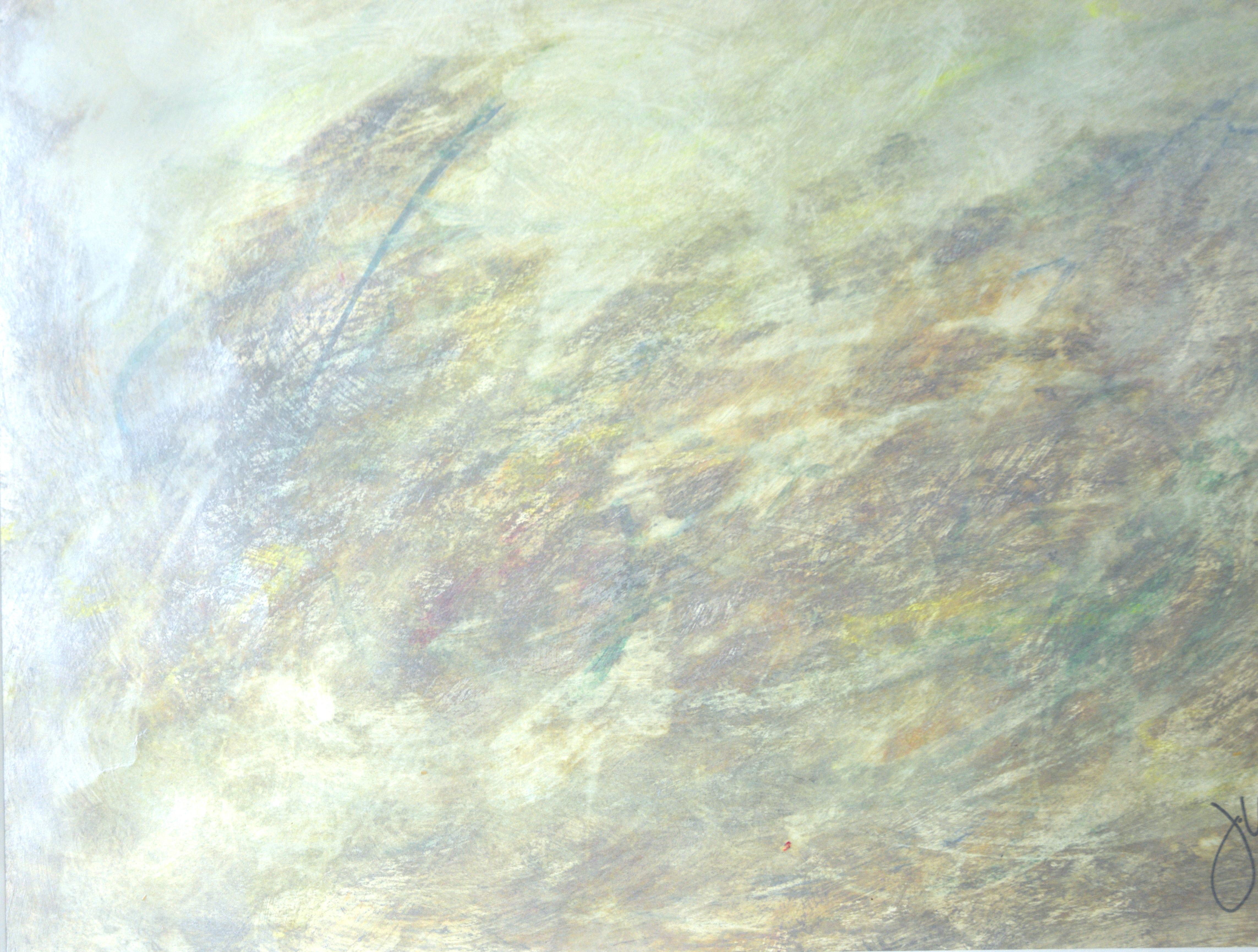 Green, Purple, and Silver - Metallic Abstract Painting on Paper For Sale 4