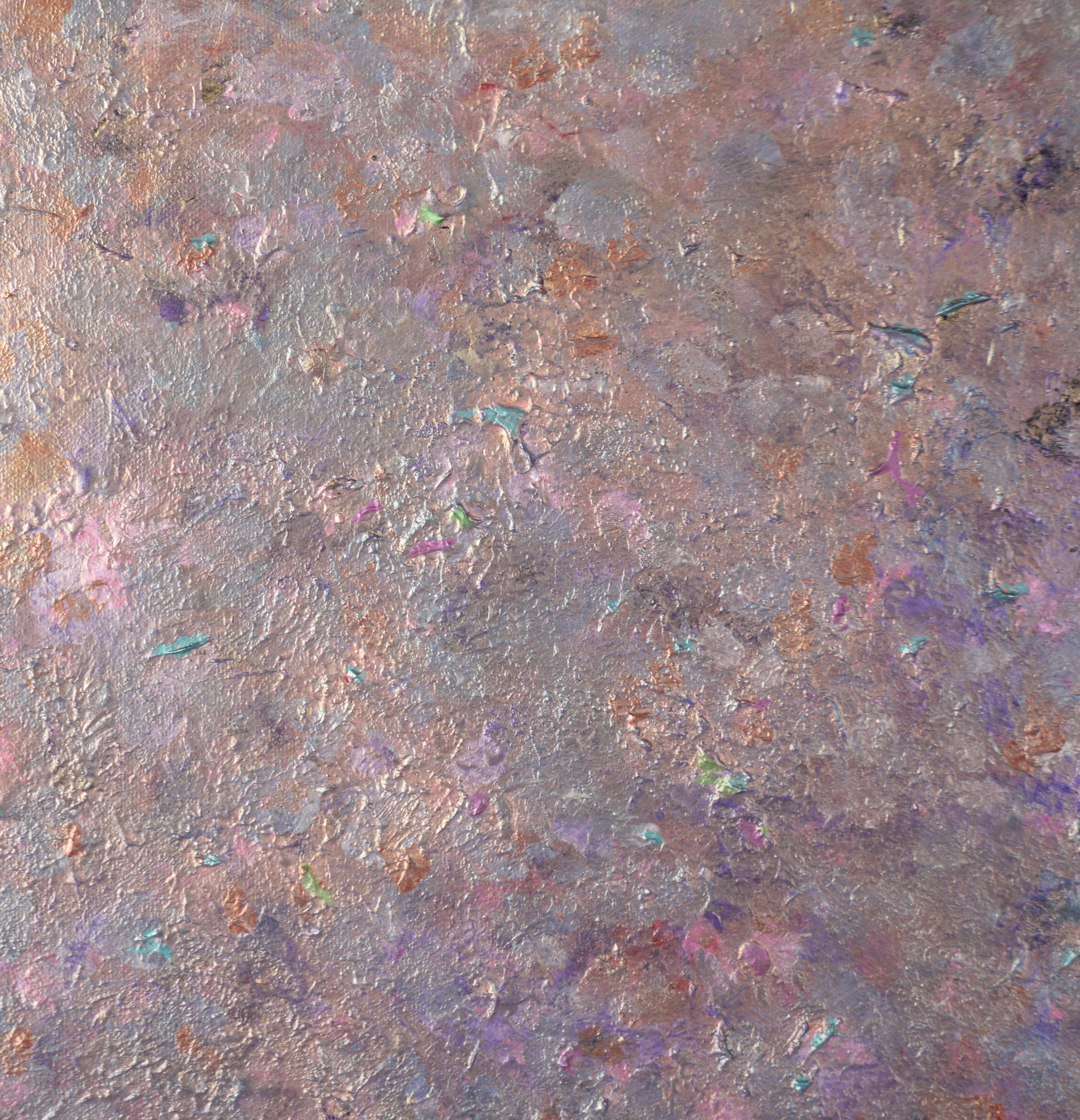 Abstrakte Komposition aus Acryl auf Leinwand mit schillernder Metallic-Lila-Komposition – Painting von Judith W. Winslow